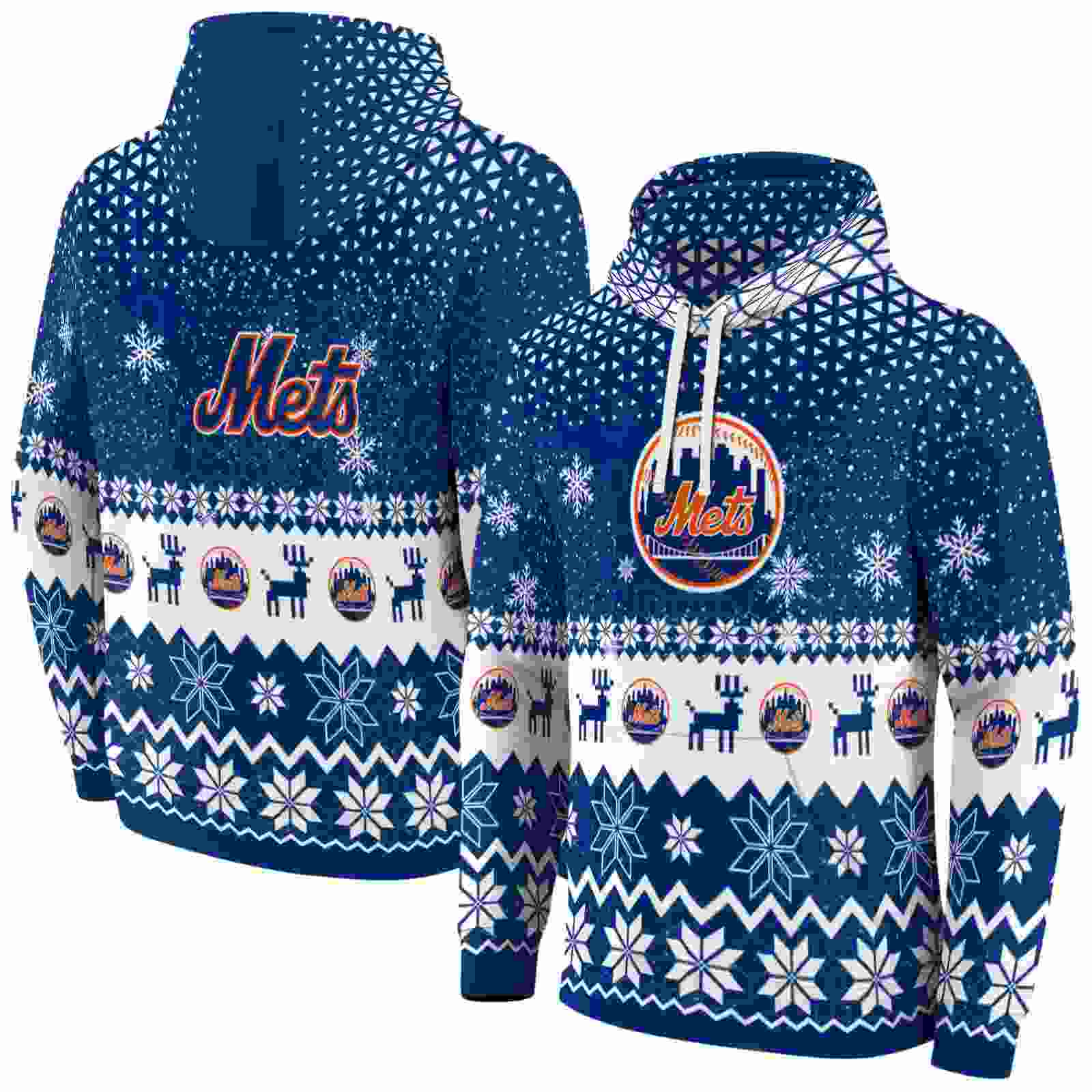 new york mets reindeer motif blue hoodie fashion forward