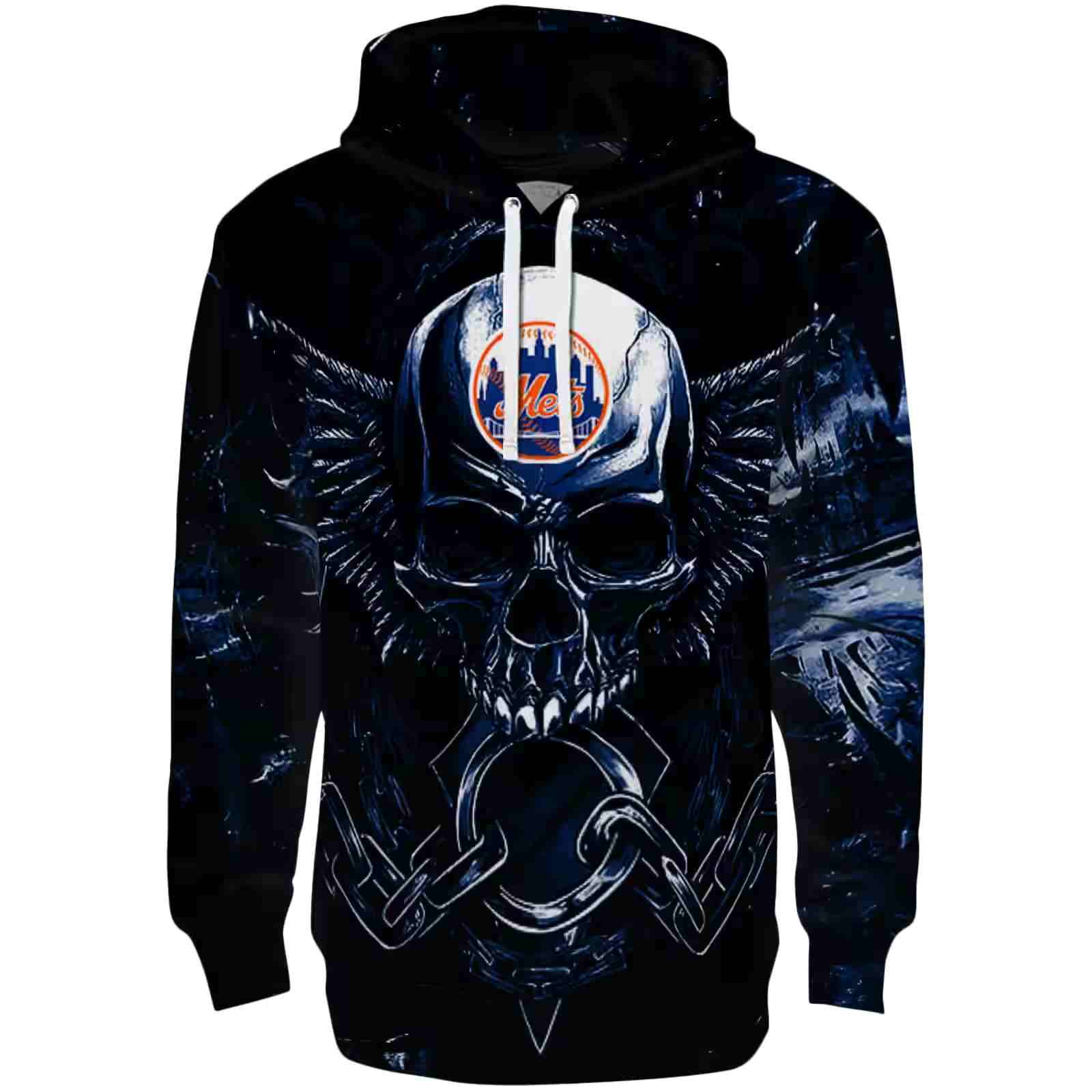 New York Mets Skull Artwork Blue Black Hoodie