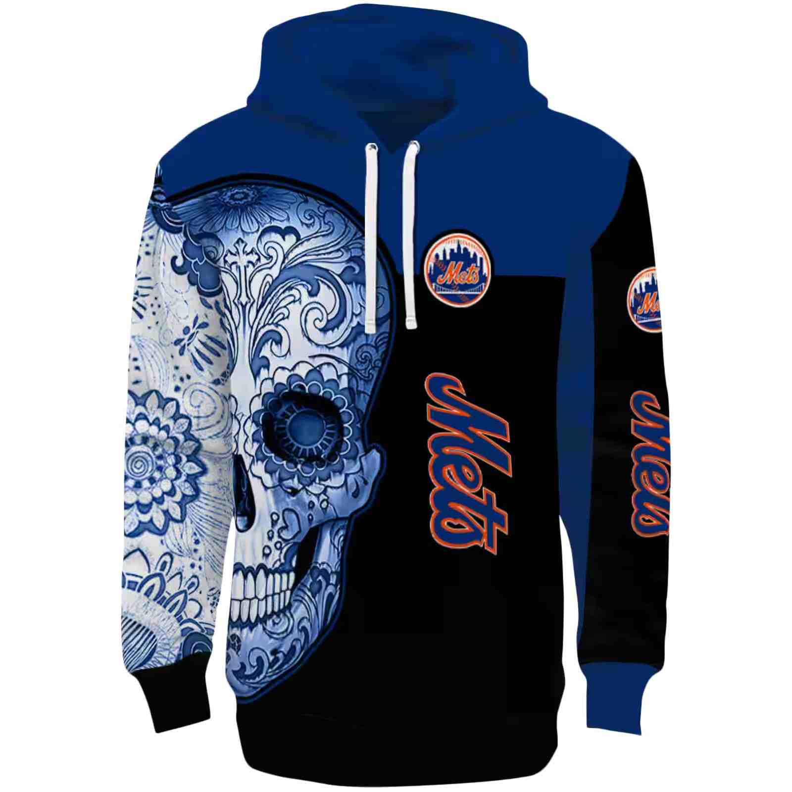 New York Mets Sugar Skull Blue Black Hoodie