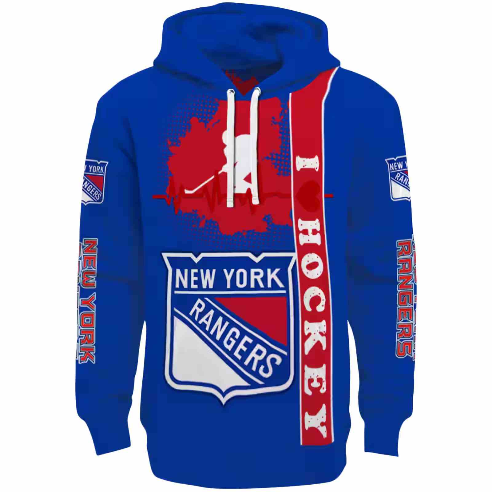 New York Rangers Hockey Heartbeat Blue Hoodie