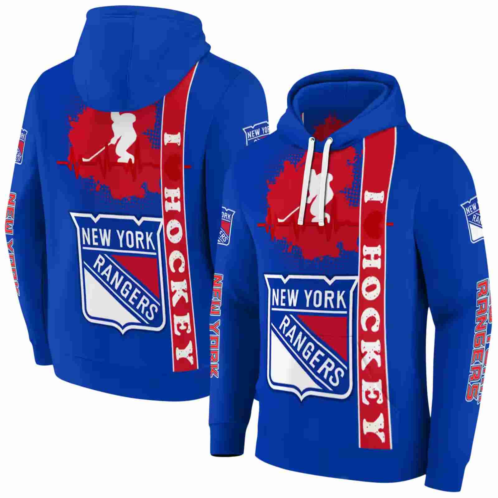 new york rangers hockey heartbeat blue hoodie fashion forward