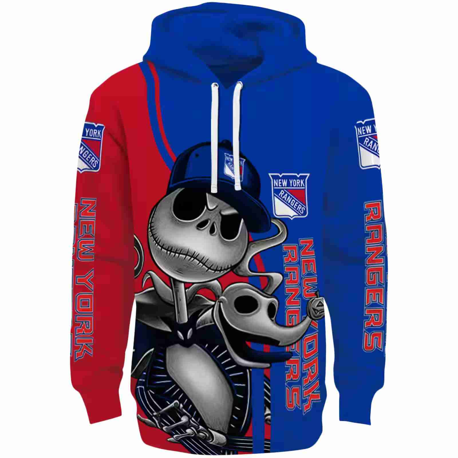 New York Rangers Jack Skellington Blue Hoodie