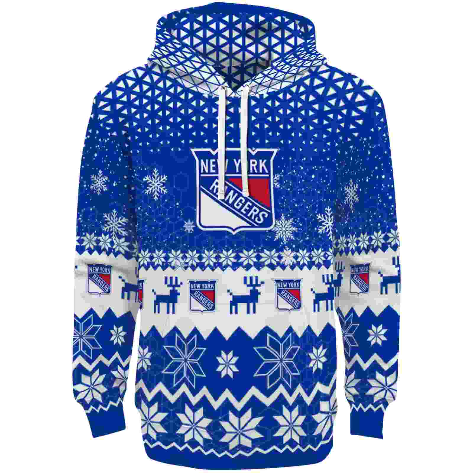 New York Rangers Reindeer Motif Blue Hoodie