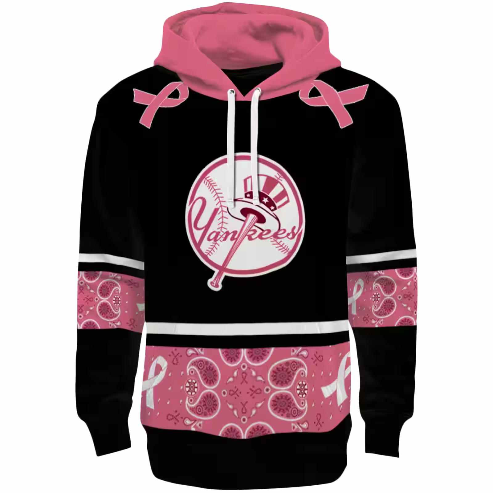 New York Yankees Awareness Ribbon Black Pink Hoodie