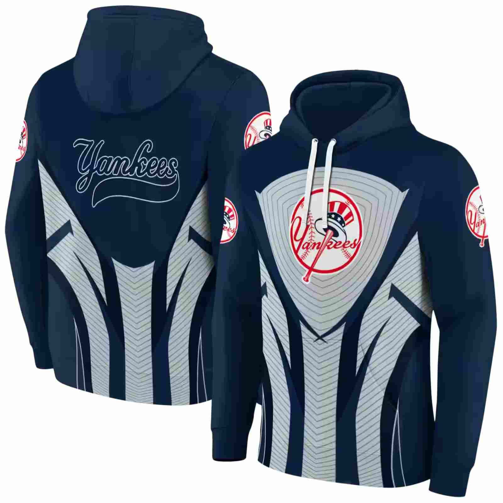 new york yankees concentric lines navy black hoodie fashion forward