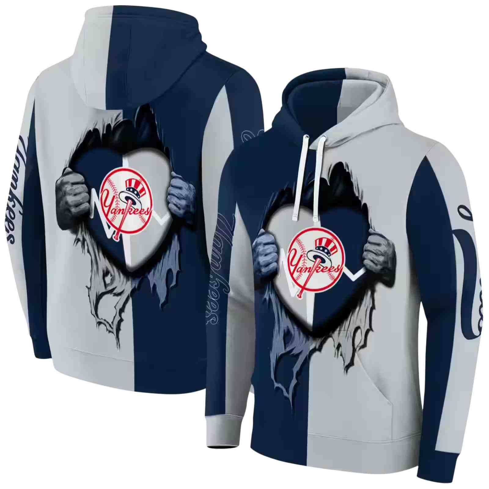 new york yankees heartbeat graphic navy hoodie fashion forward