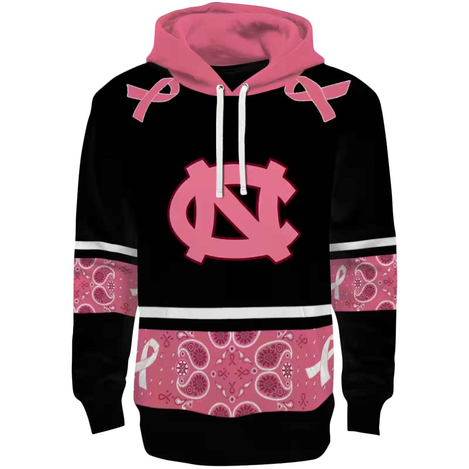 North Carolina Tar Heels Awareness Ribbon Black Pink Hoodie