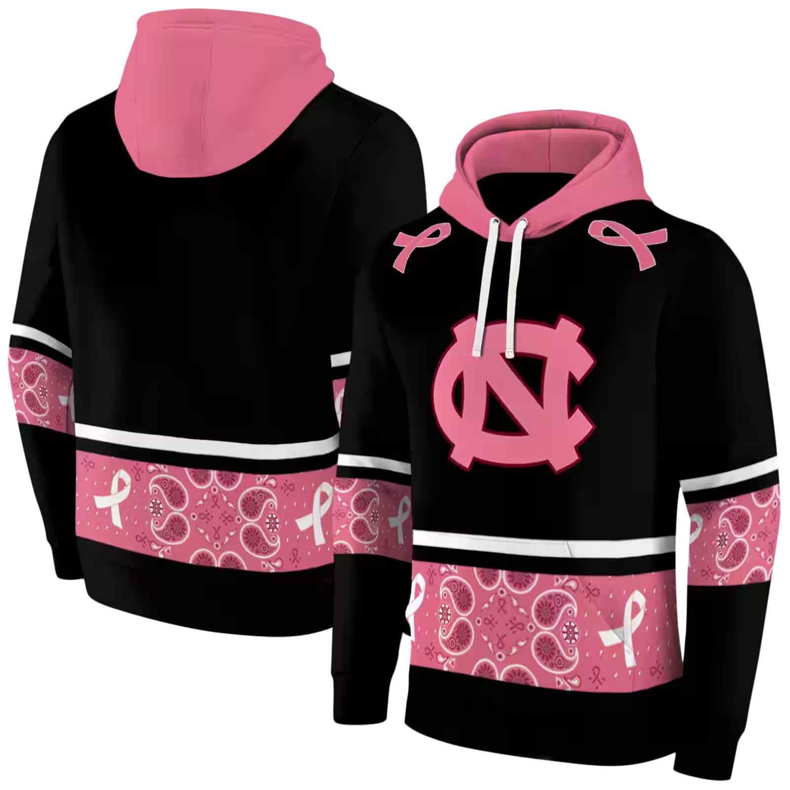 north carolina tar heels awareness ribbon black pink hoodie fashion forward