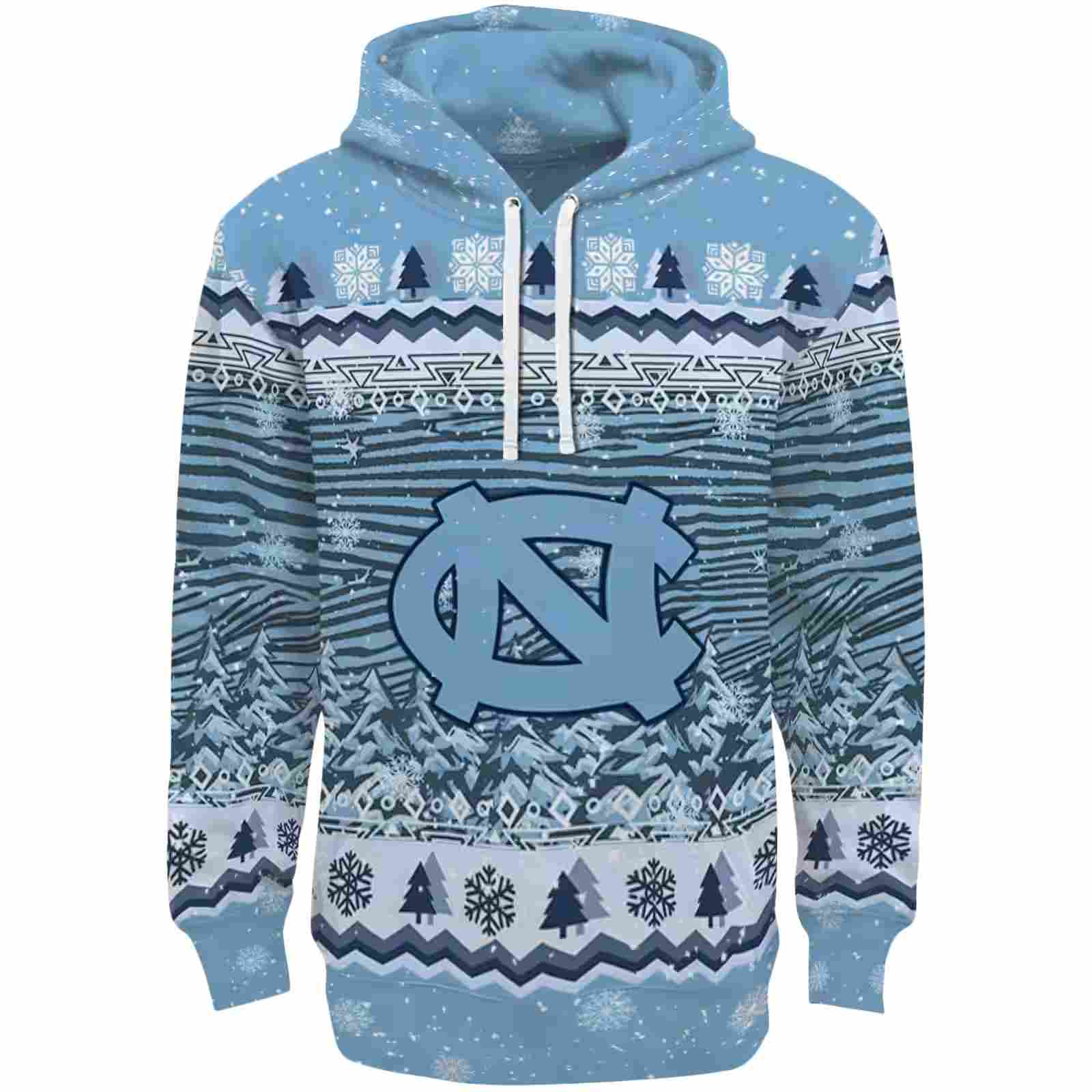 North Carolina Tar Heels Christmas Trees Light Blue Hoodie