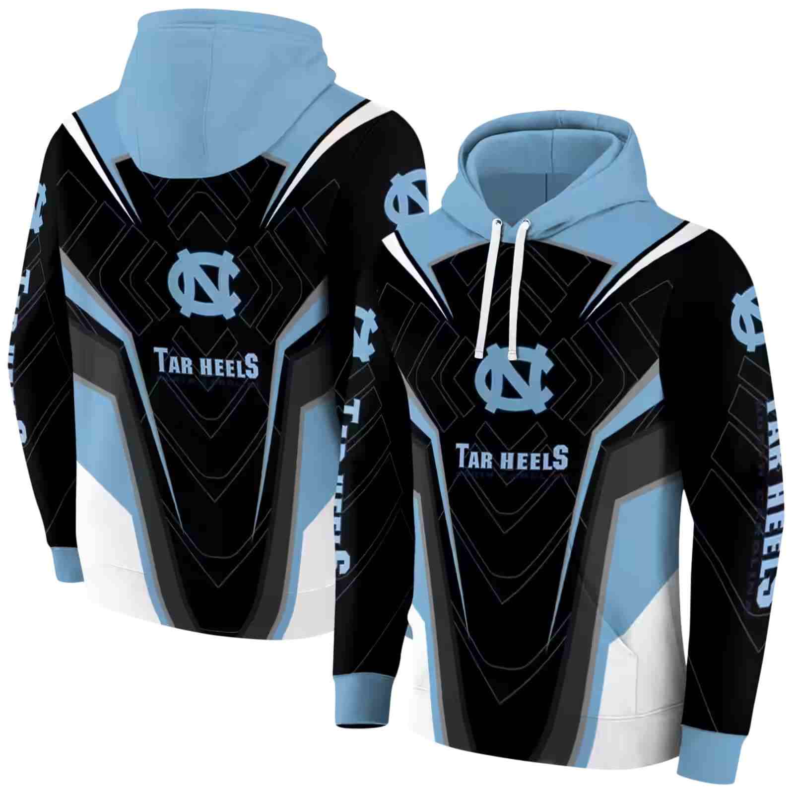 north carolina tar heels futuristic pattern light blue black hoodie fashion forward