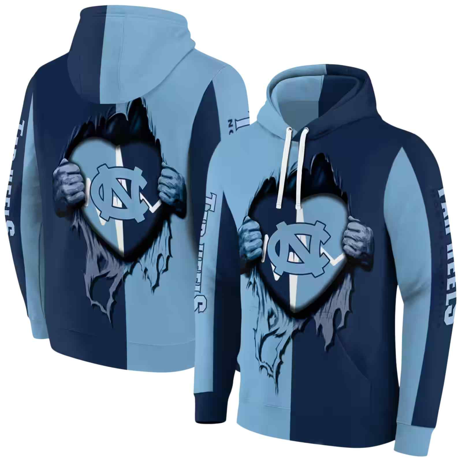 north carolina tar heels heartbeat graphic light blue hoodie fashion forward