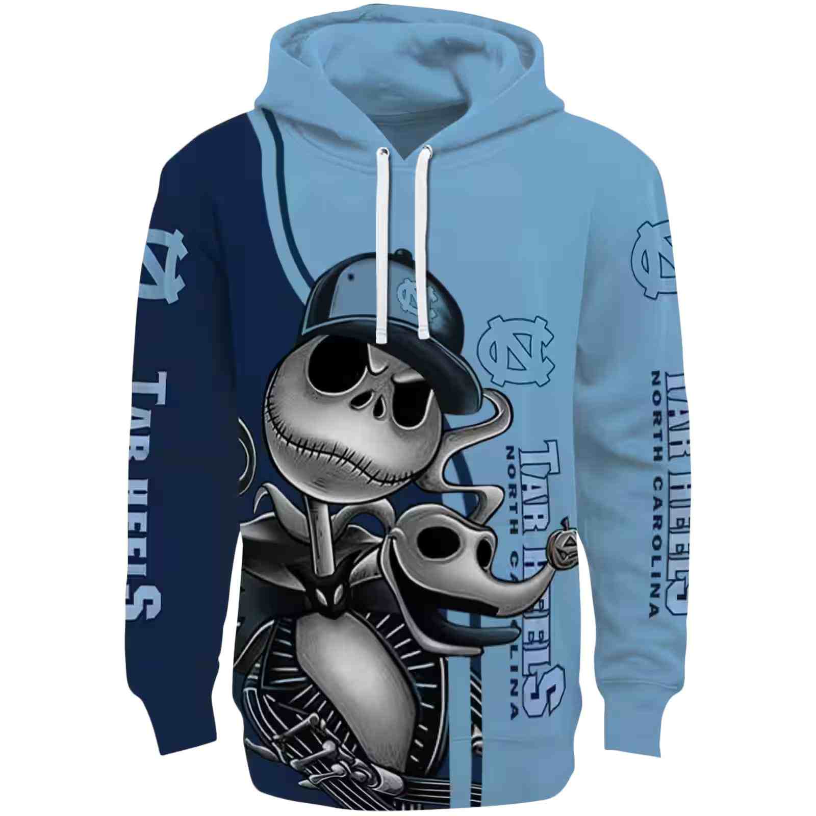 North Carolina Tar Heels Jack Skellington Light Blue Hoodie