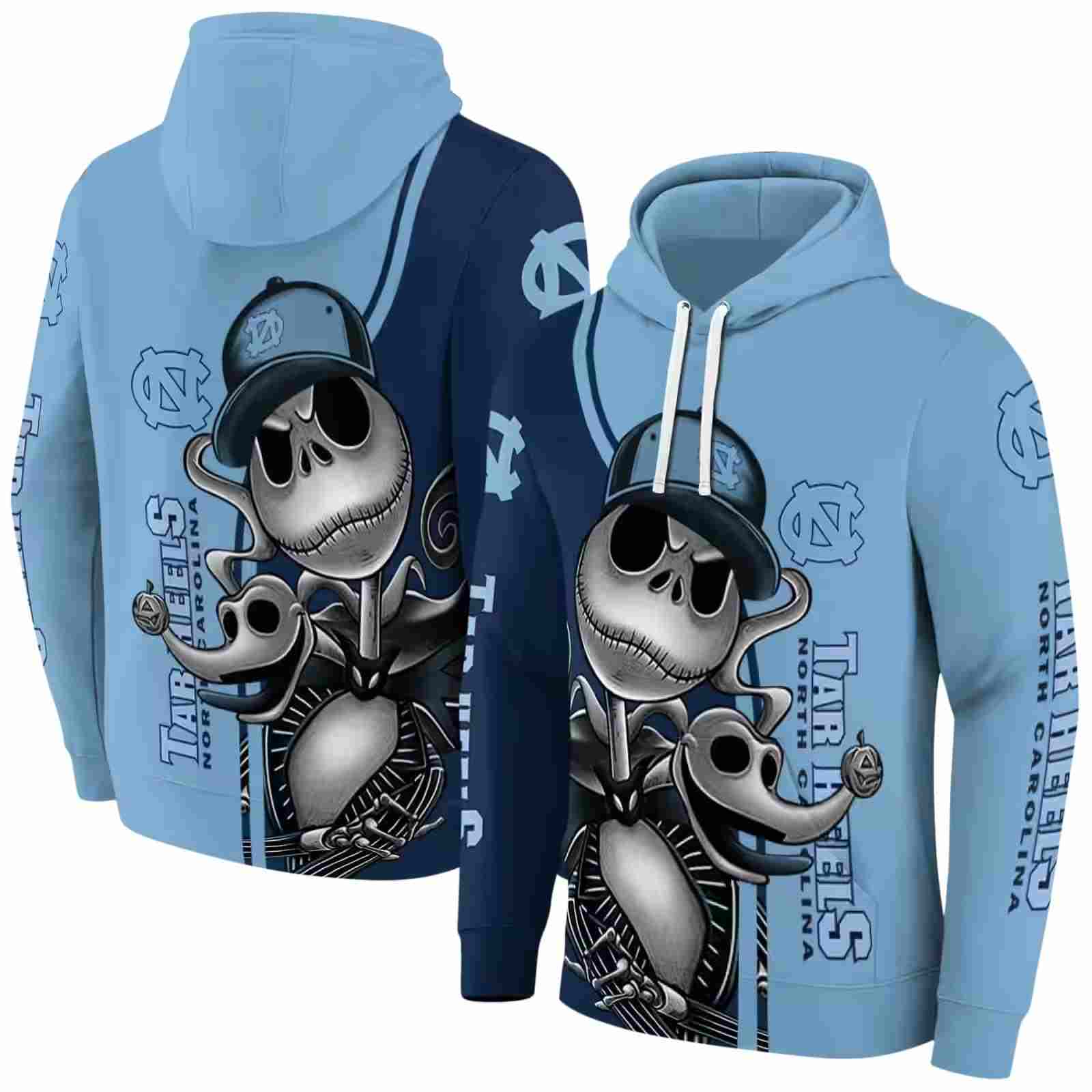 north carolina tar heels jack skellington light blue hoodie fashion forward