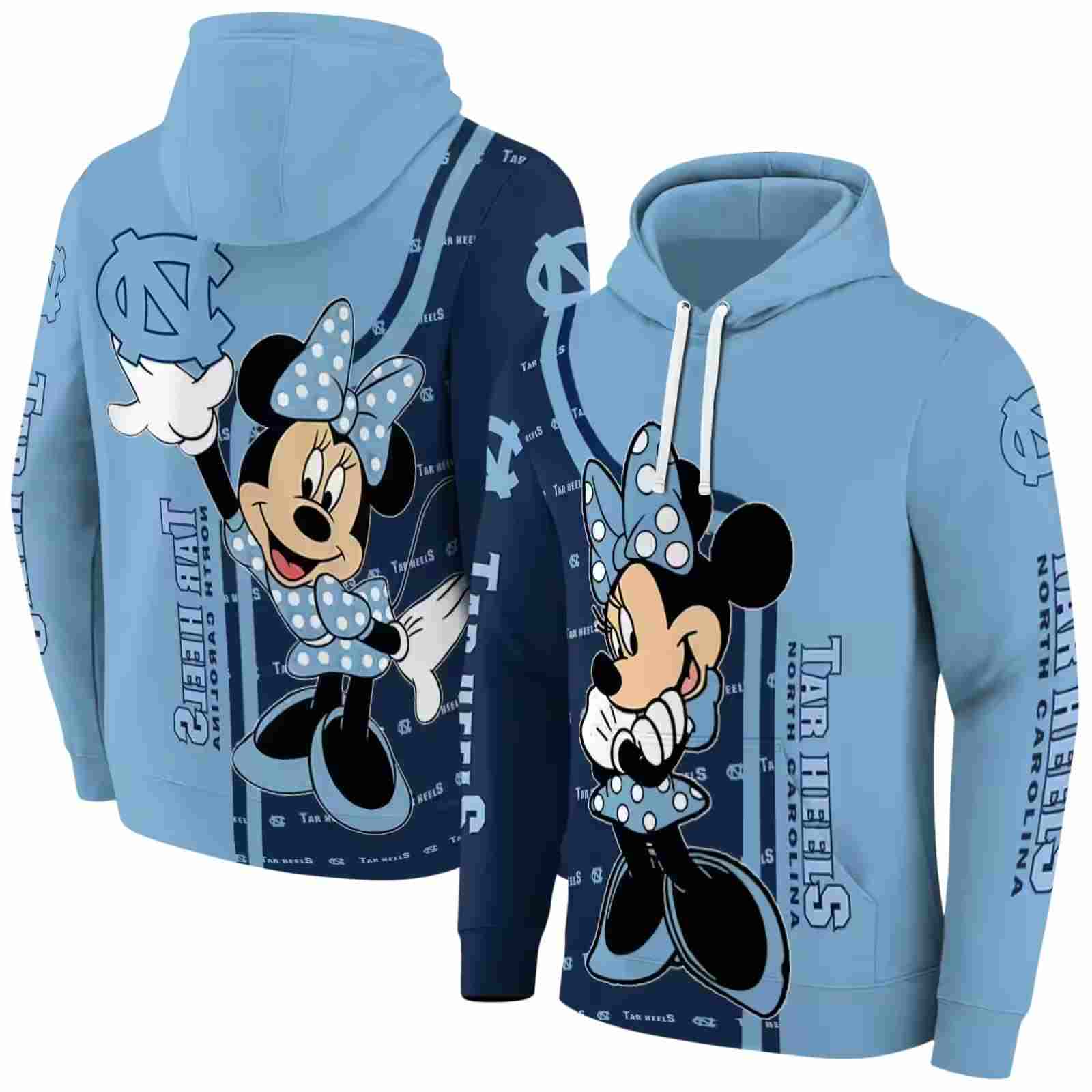 north carolina tar heels minnie mouse light blue hoodie fashion forward