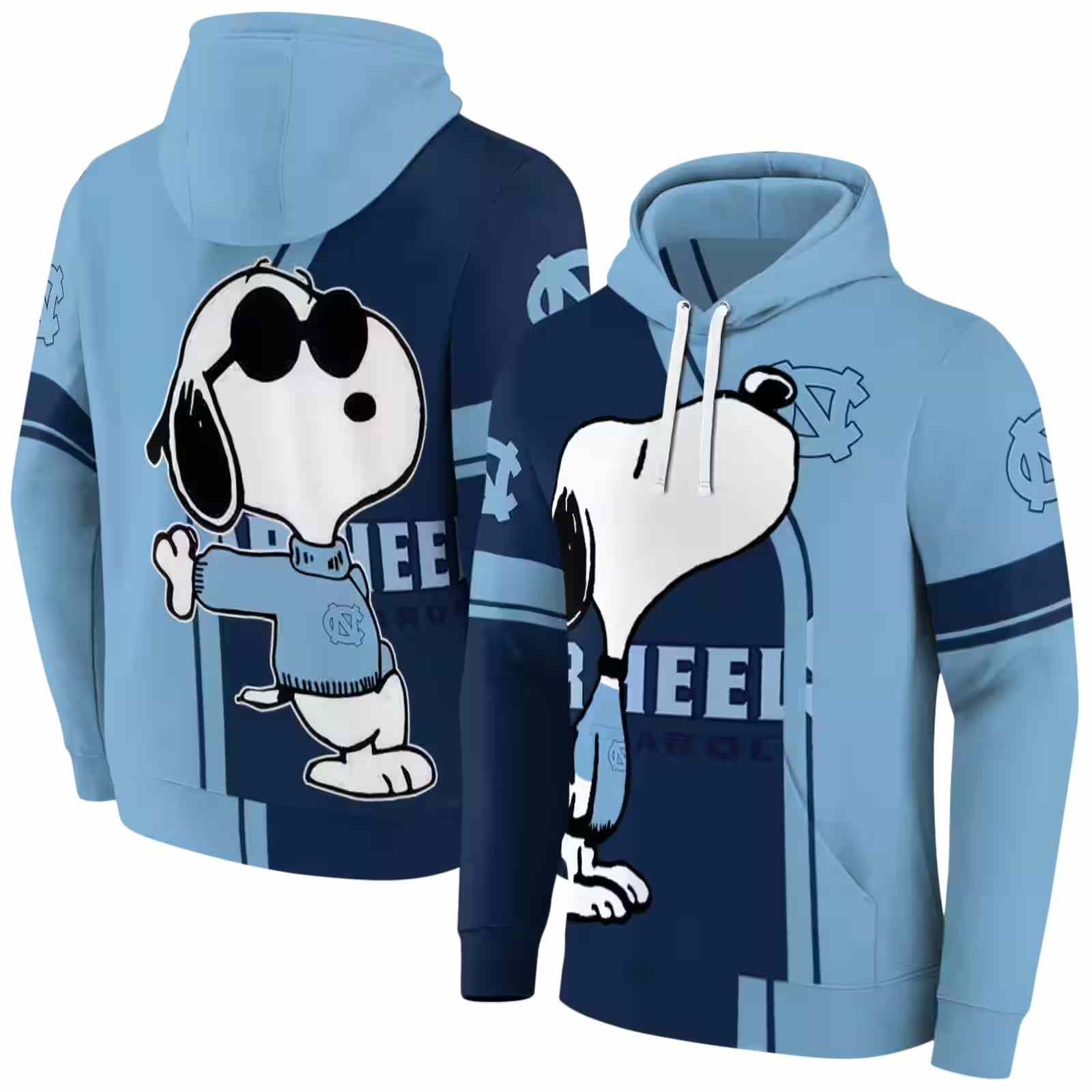 north carolina tar heels playful snoopy light blue hoodie fashion forward