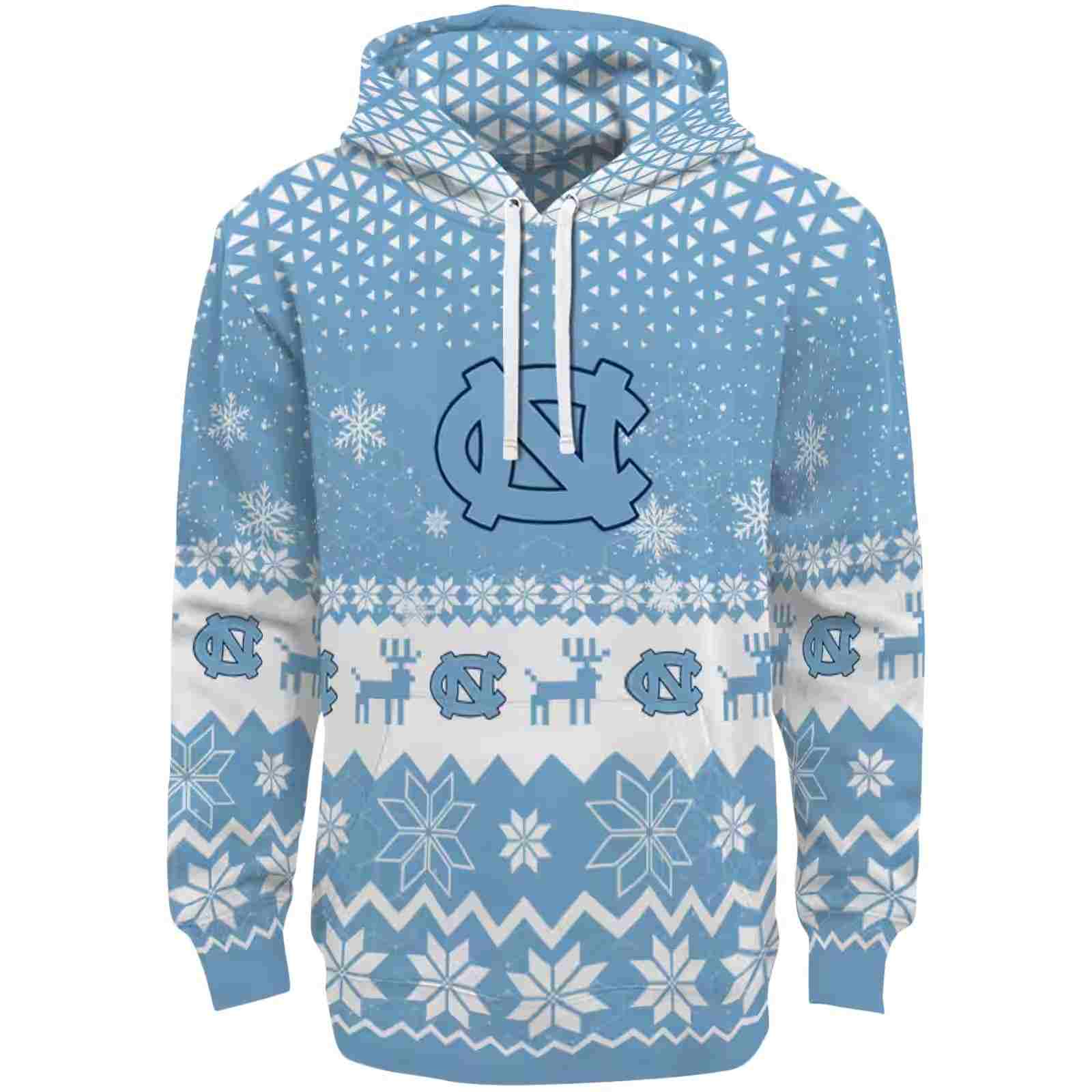 North Carolina Tar Heels Reindeer Motif Light Blue Hoodie