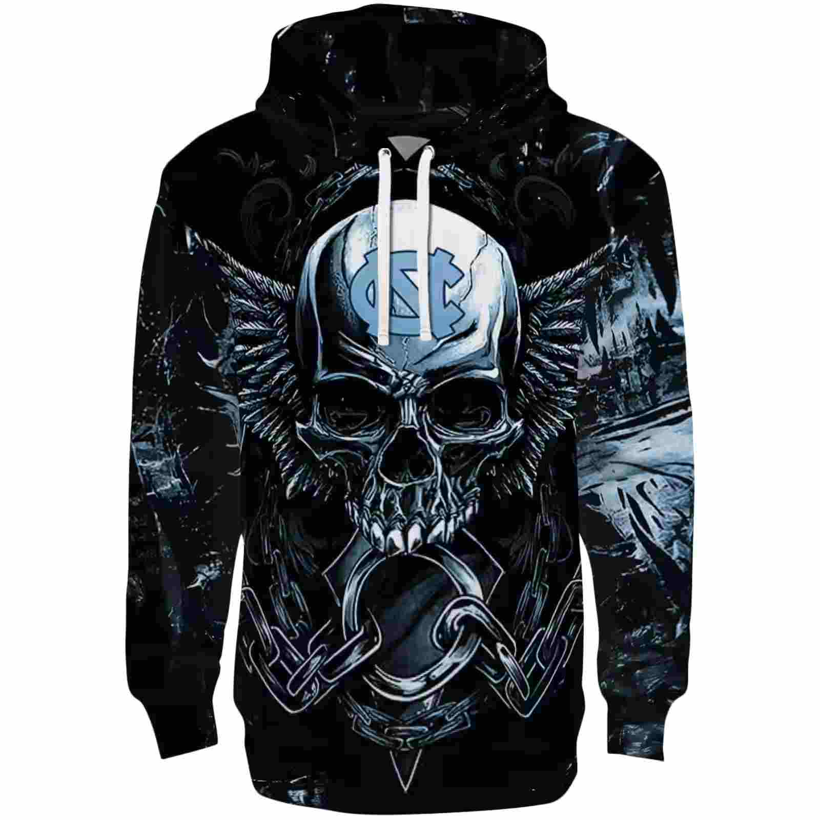 North Carolina Tar Heels Skull Artwork Light Blue Black Hoodie