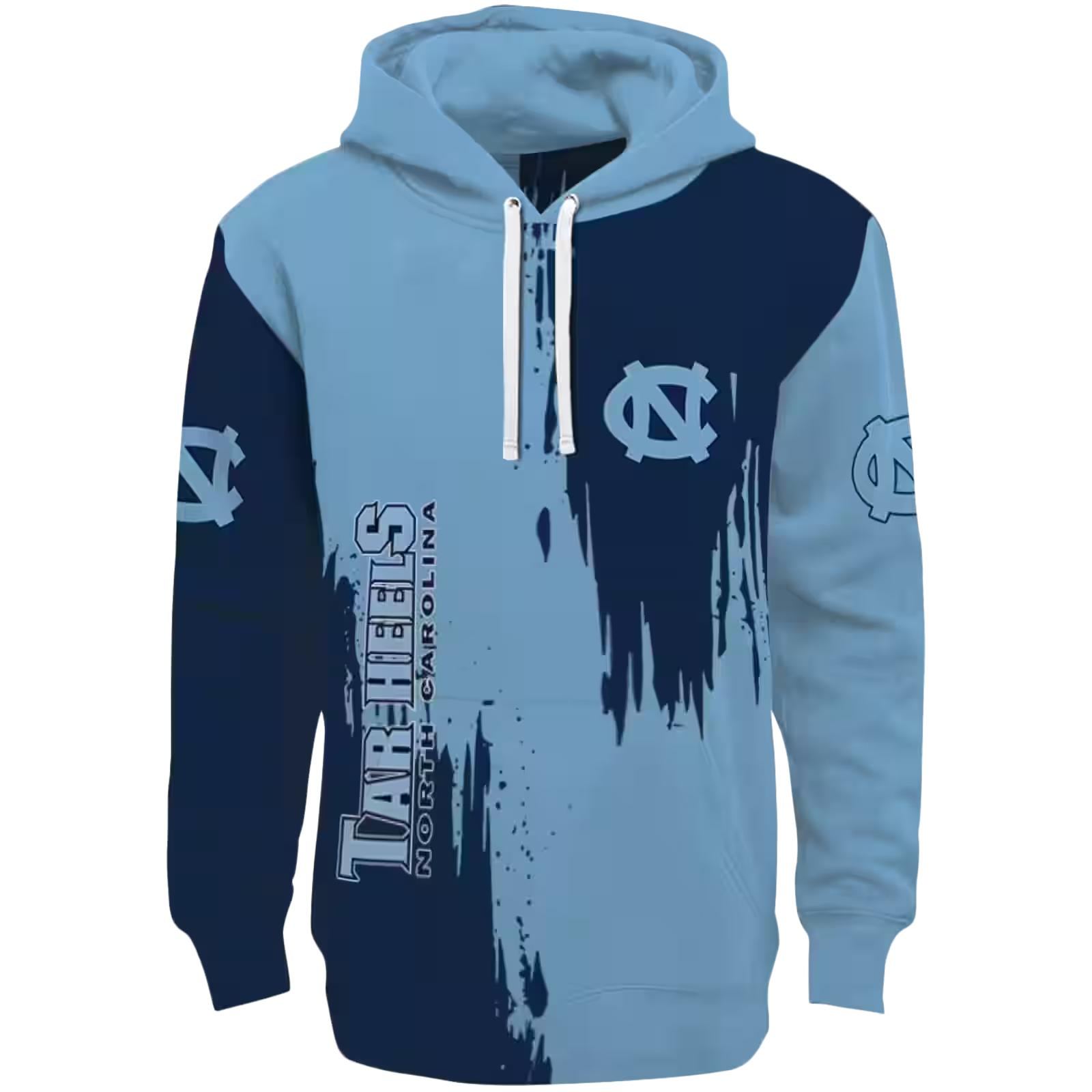 North Carolina Tar Heels Splatter Effect Light Blue Hoodie