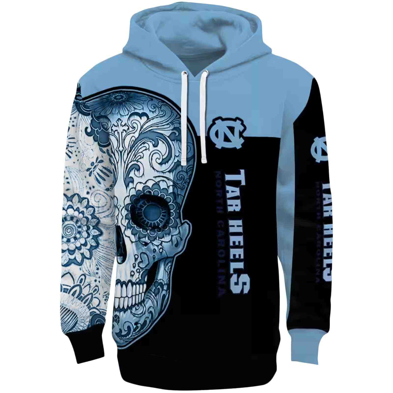 North Carolina Tar Heels Sugar Skull Light Blue Black Hoodie