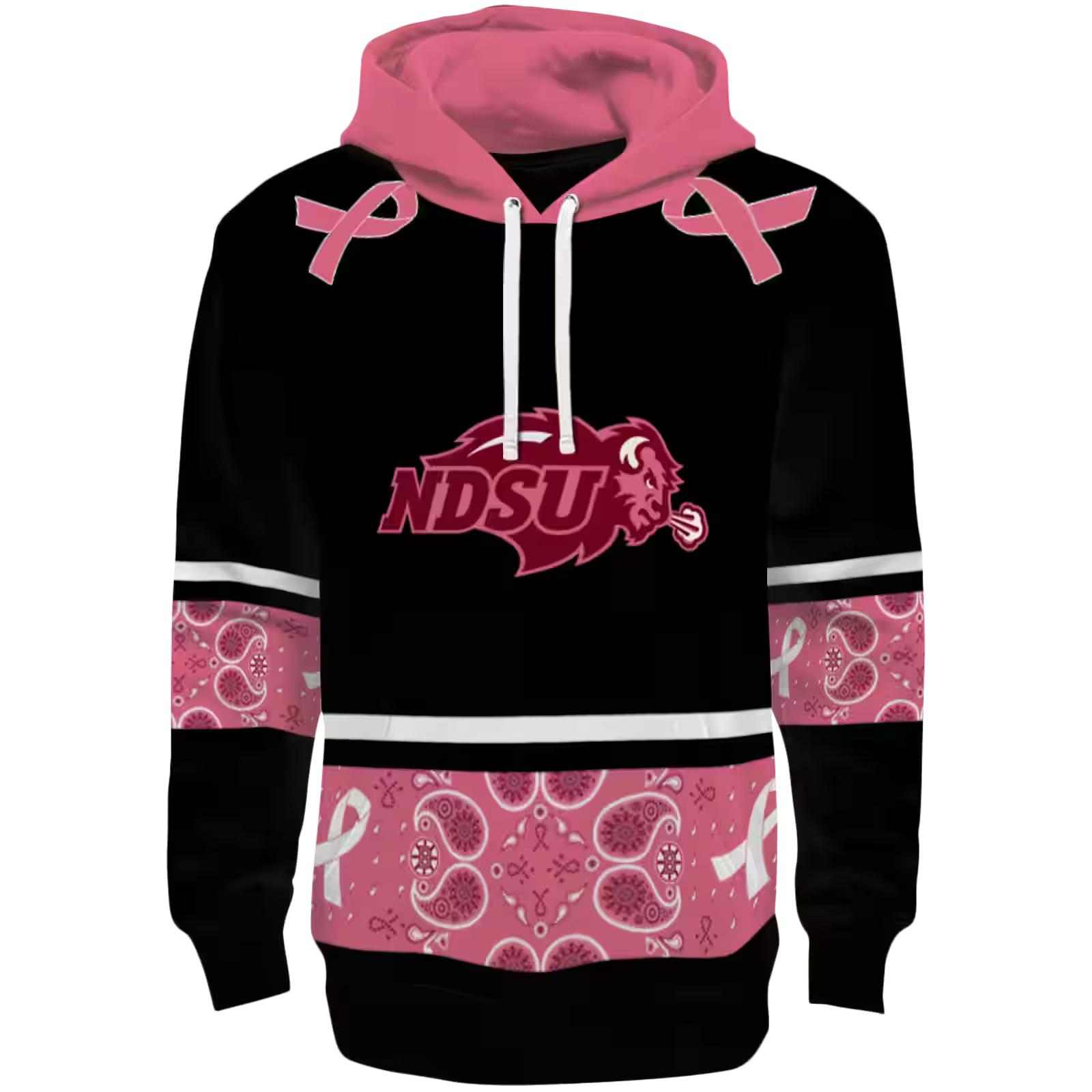 North Dakota State Bison Awareness Ribbon Black Pink Hoodie