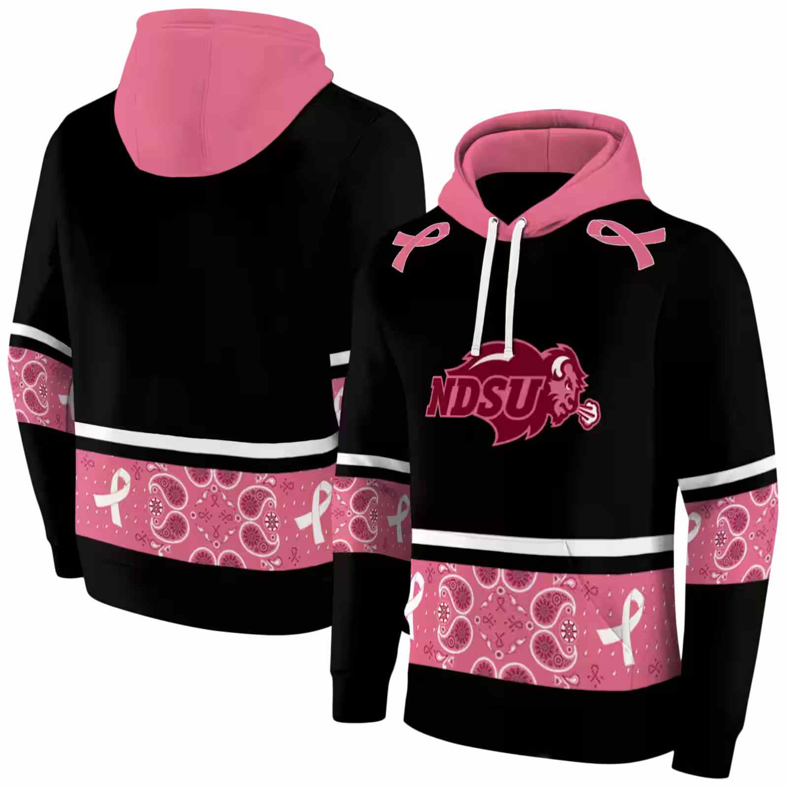 north dakota state bison awareness ribbon black pink hoodie fashion forward