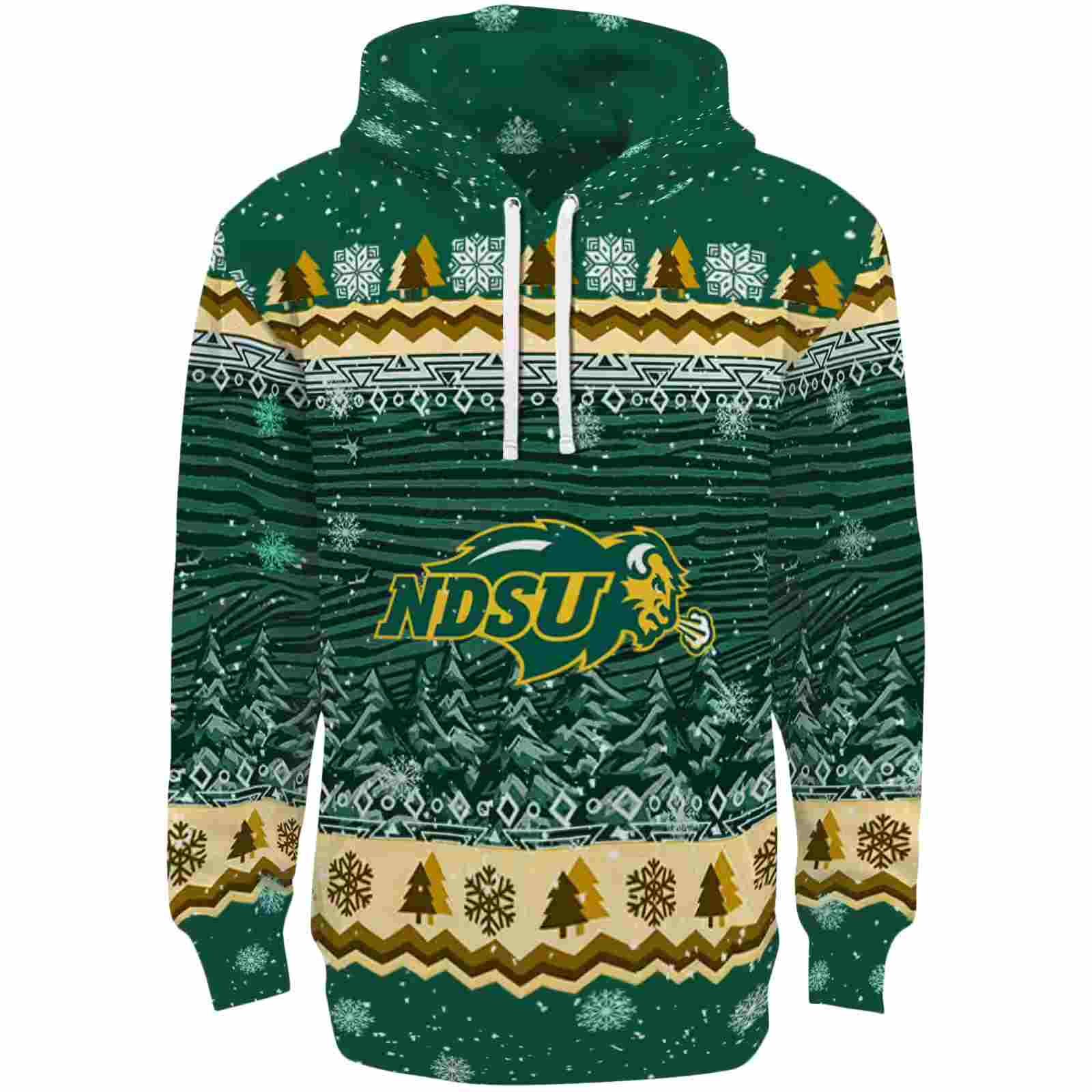 North Dakota State Bison Christmas Trees Green Hoodie