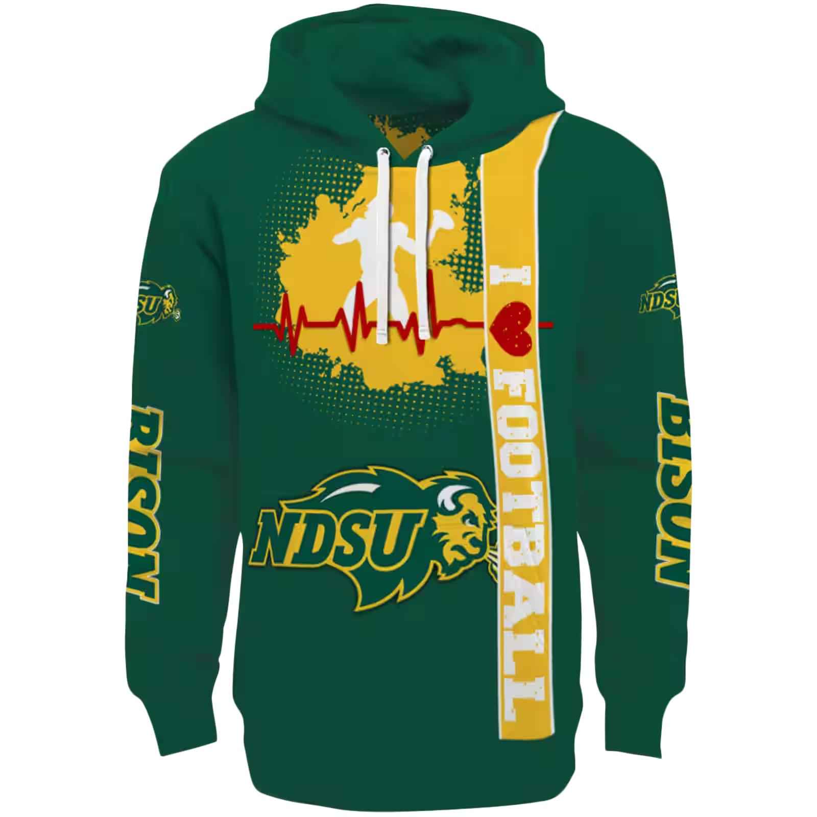 North Dakota State Bison Football Heartbeat Green Hoodie