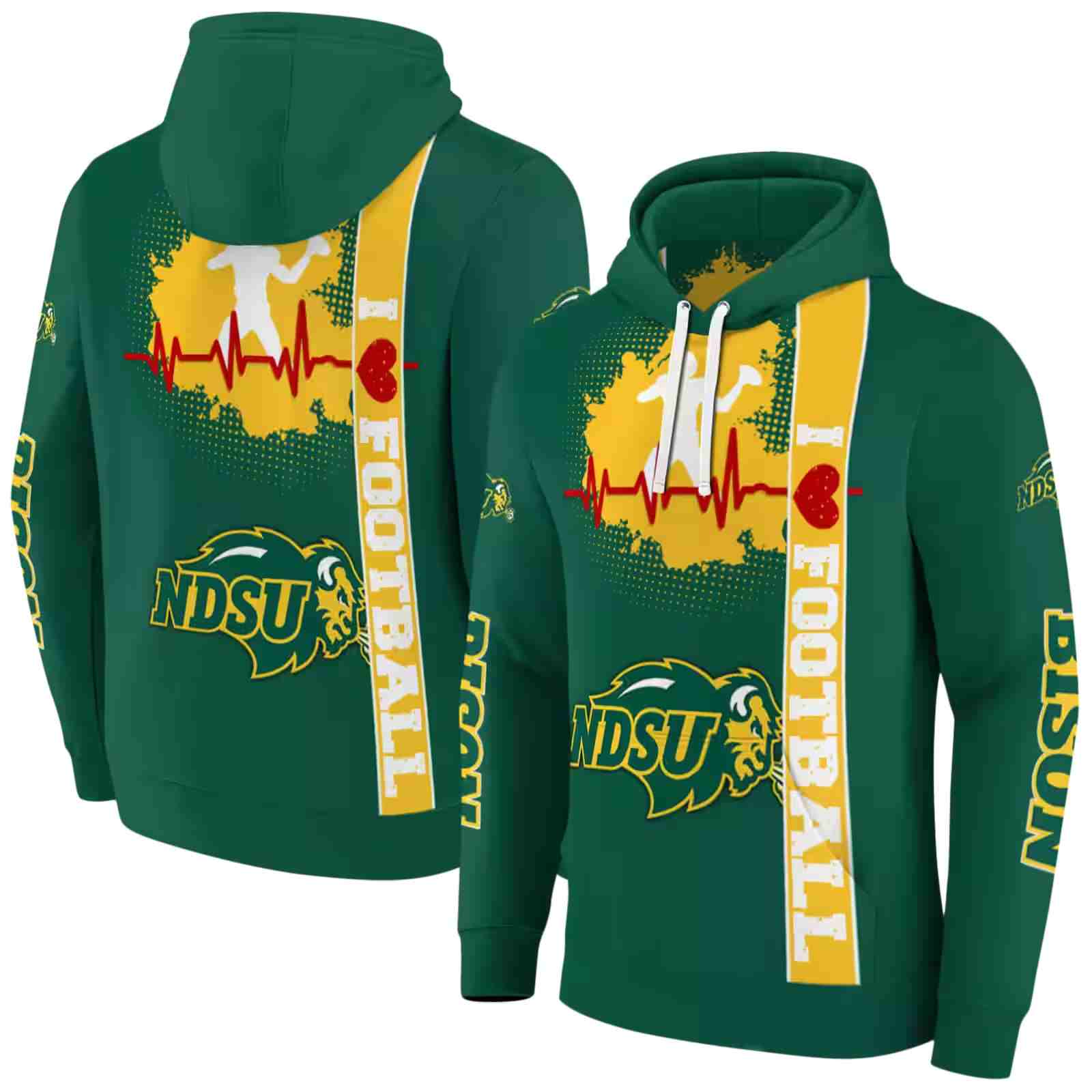 north dakota state bison football heartbeat green hoodie fashion forward