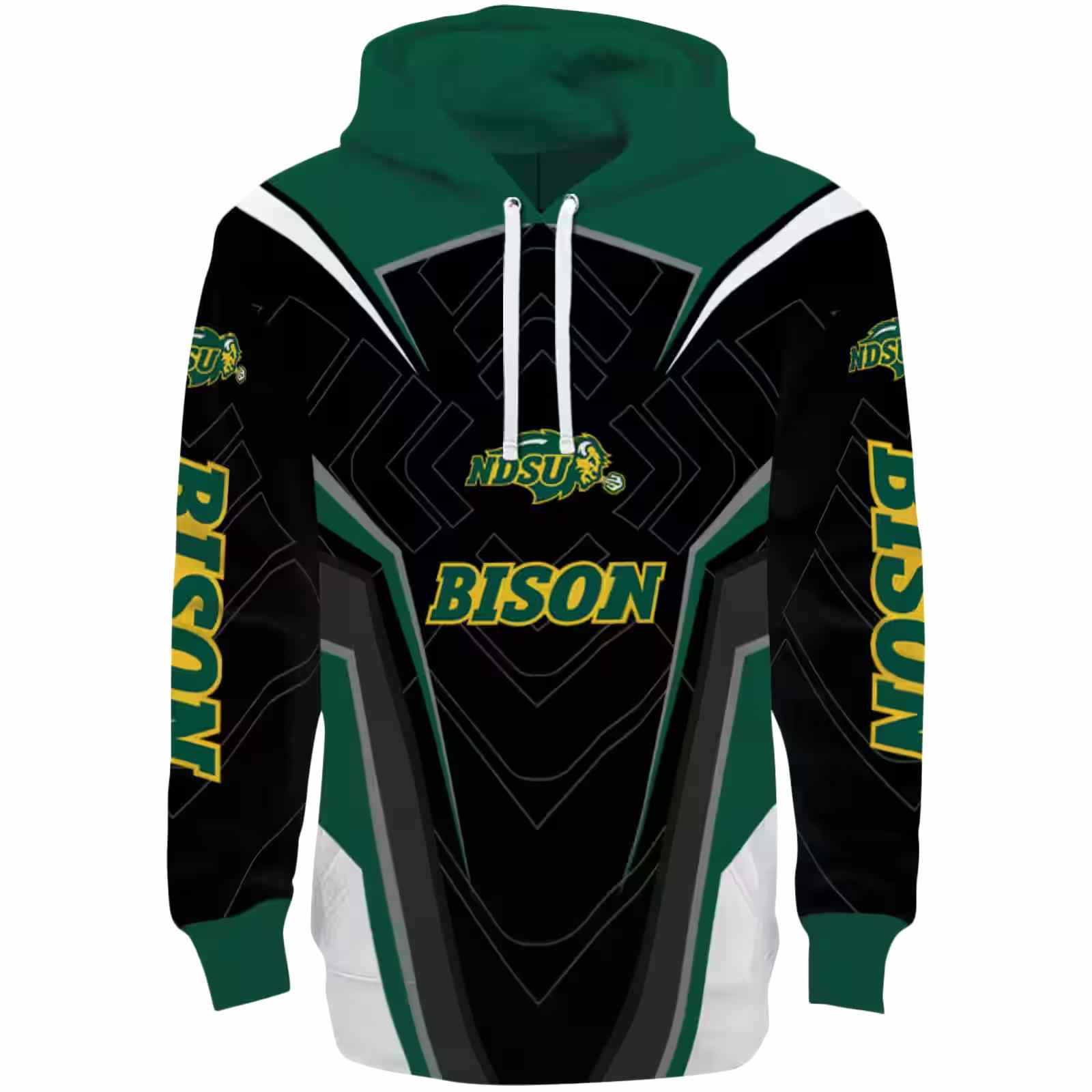 North Dakota State Bison Futuristic Pattern Green Black Hoodie