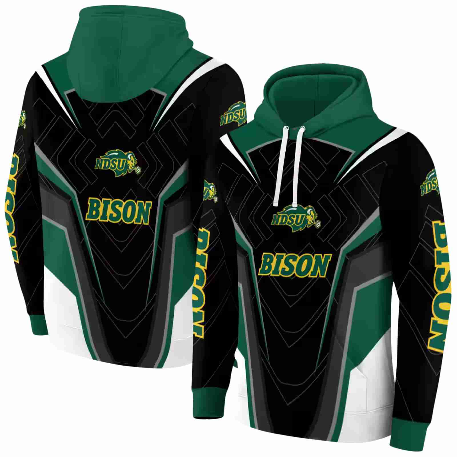 north dakota state bison futuristic pattern green black hoodie fashion forward