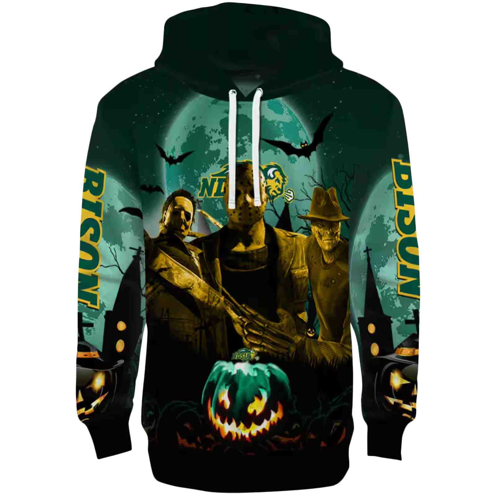 North Dakota State Bison Halloween Vibes Green Black Hoodie