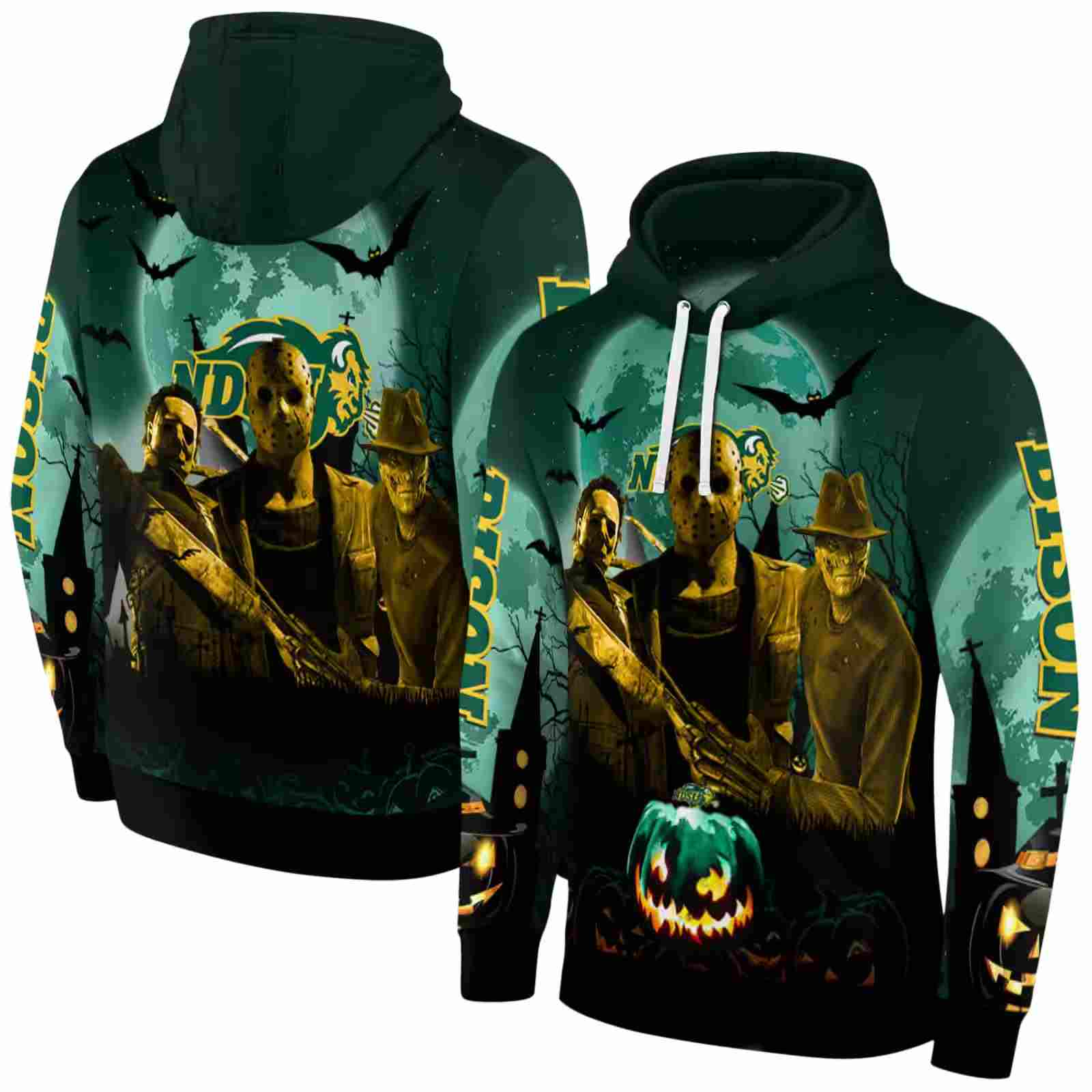 north dakota state bison halloween vibes green black hoodie fashion forward