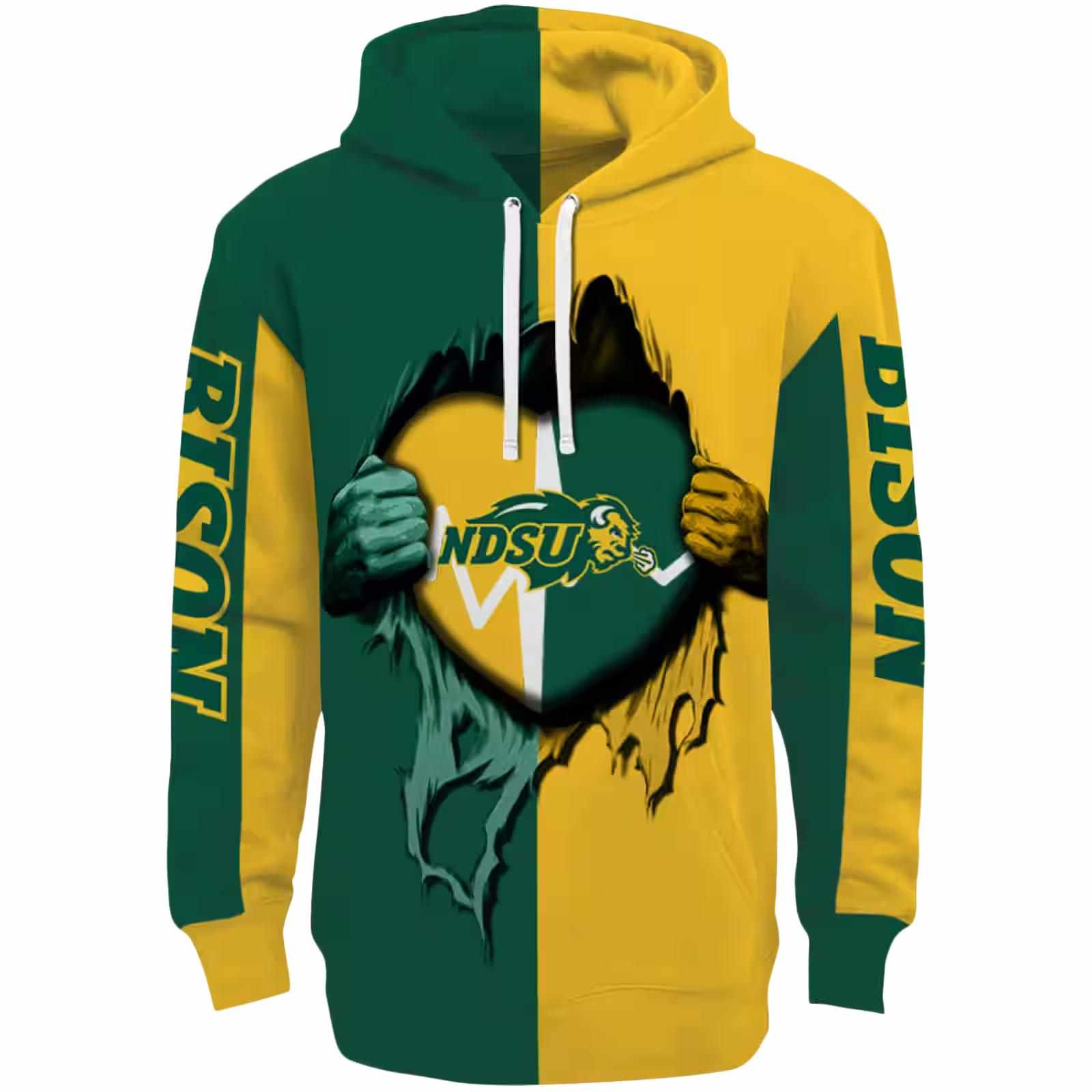 North Dakota State Bison Heartbeat Graphic Green Hoodie