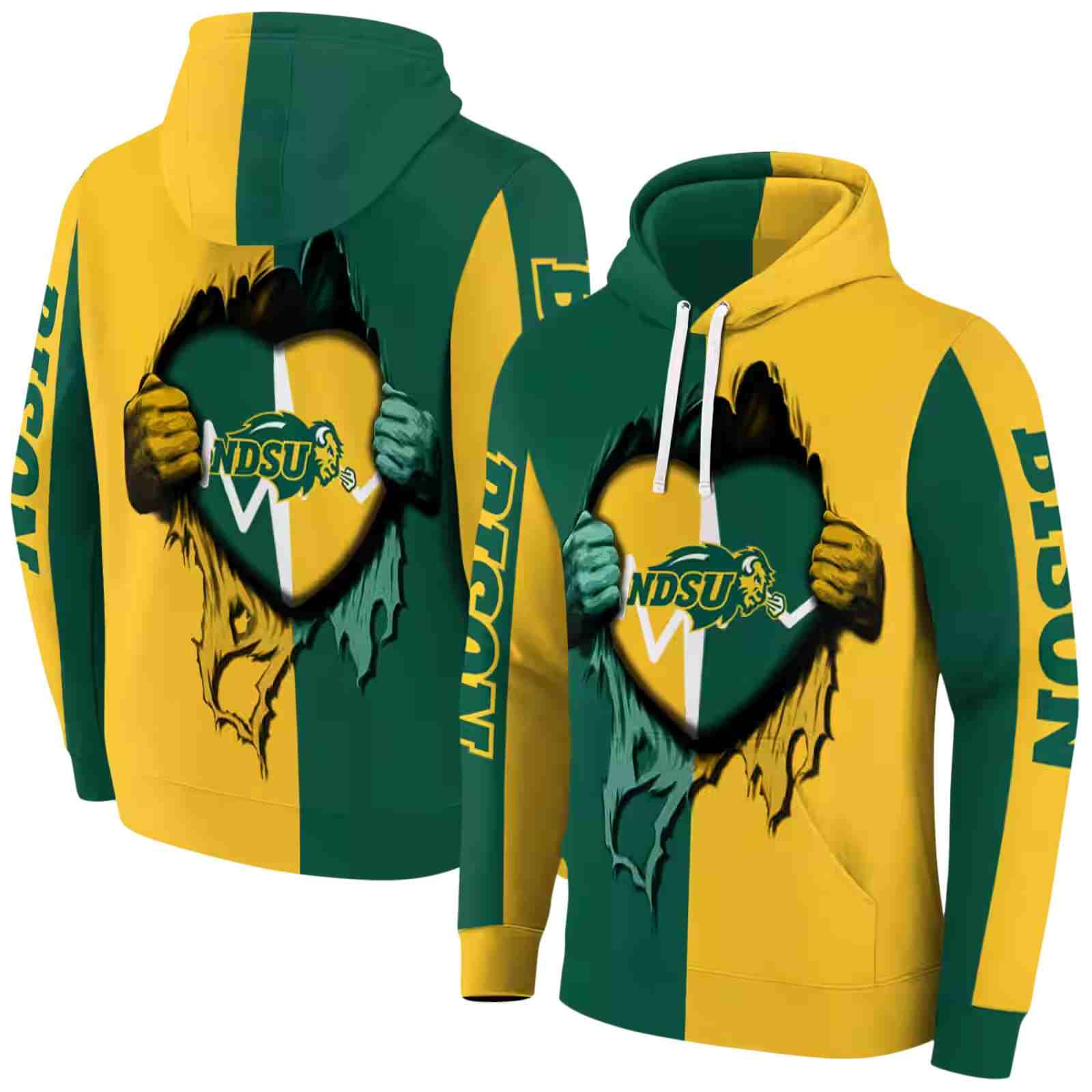 north dakota state bison heartbeat graphic green hoodie fashion forward