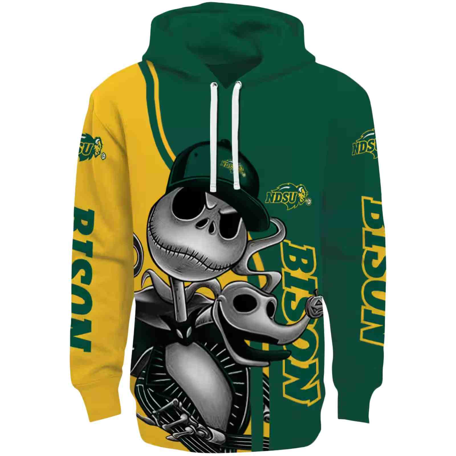 North Dakota State Bison Jack Skellington Green Hoodie