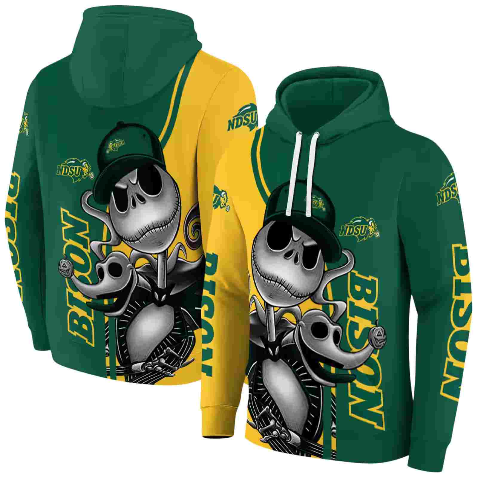 north dakota state bison jack skellington green hoodie fashion forward