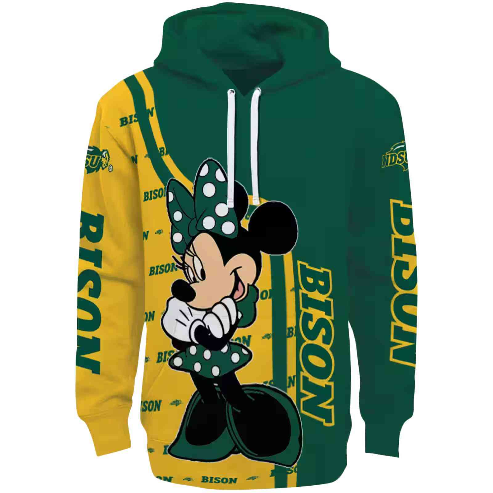 North Dakota State Bison Minnie Mouse Green Hoodie