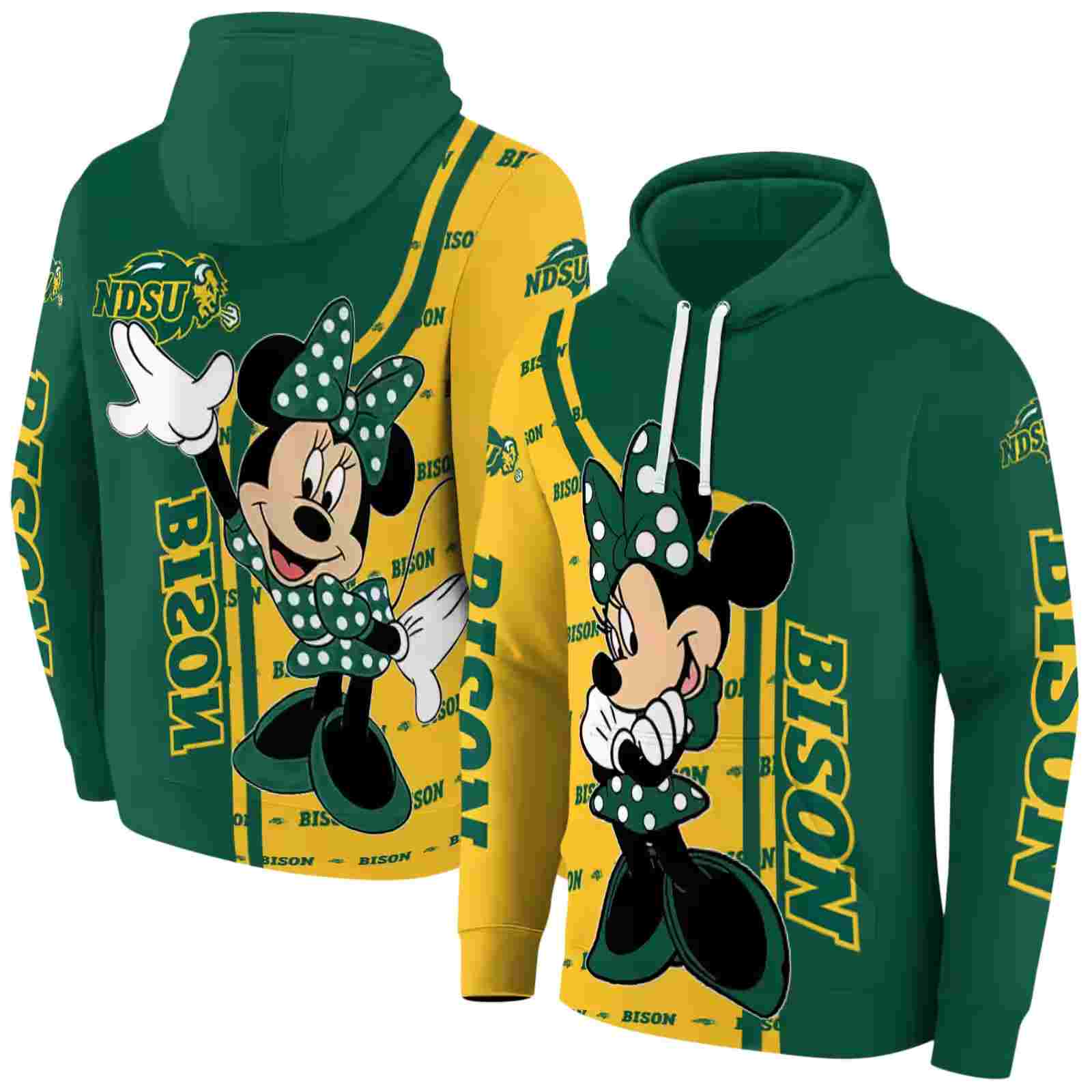 north dakota state bison minnie mouse green hoodie fashion forward