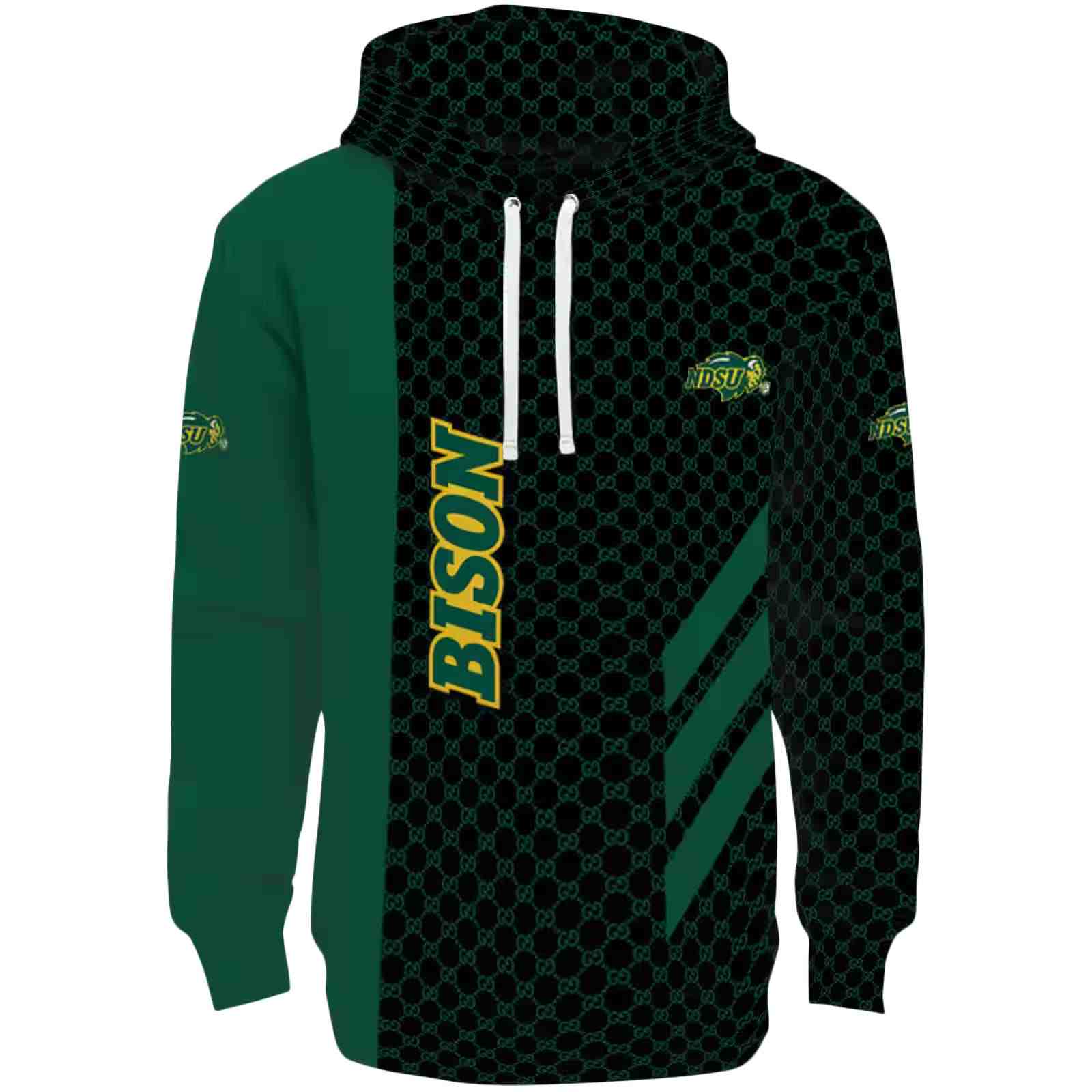 North Dakota State Bison Monogram Pattern Green Hoodie