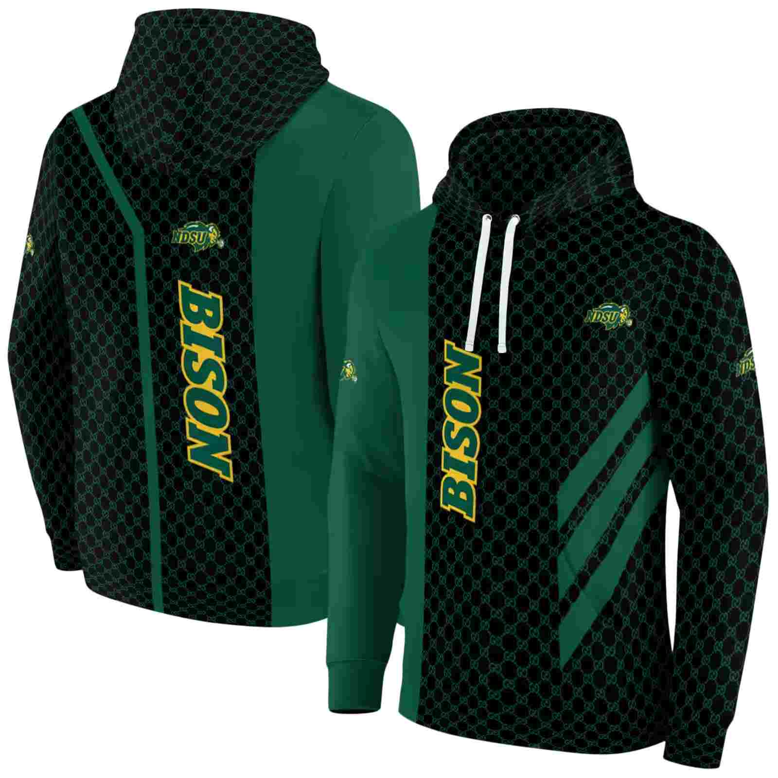 north dakota state bison monogram pattern green hoodie fashion forward