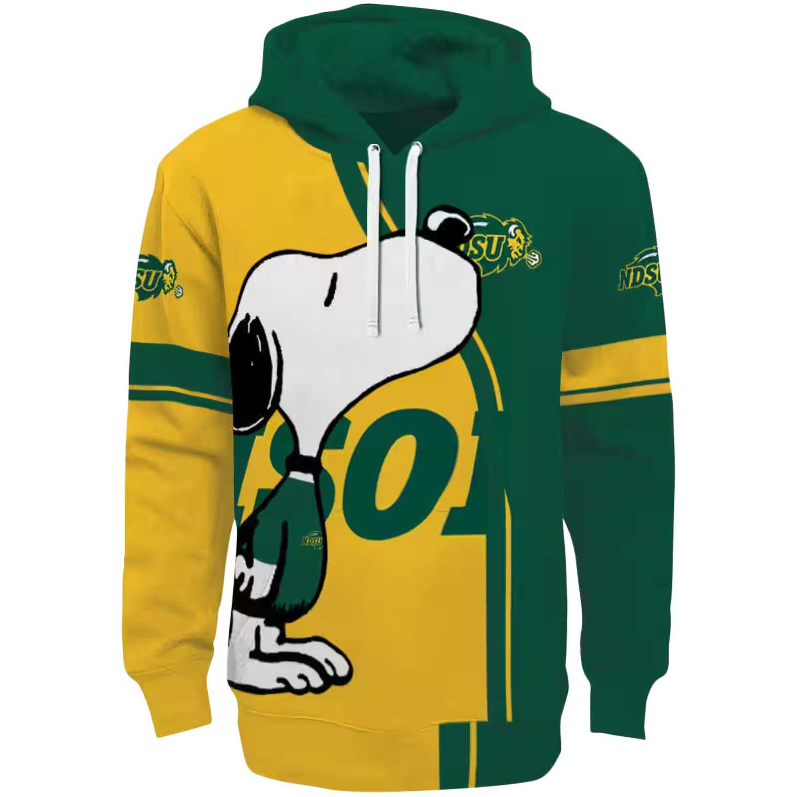 North Dakota State Bison Playful Snoopy Green Hoodie