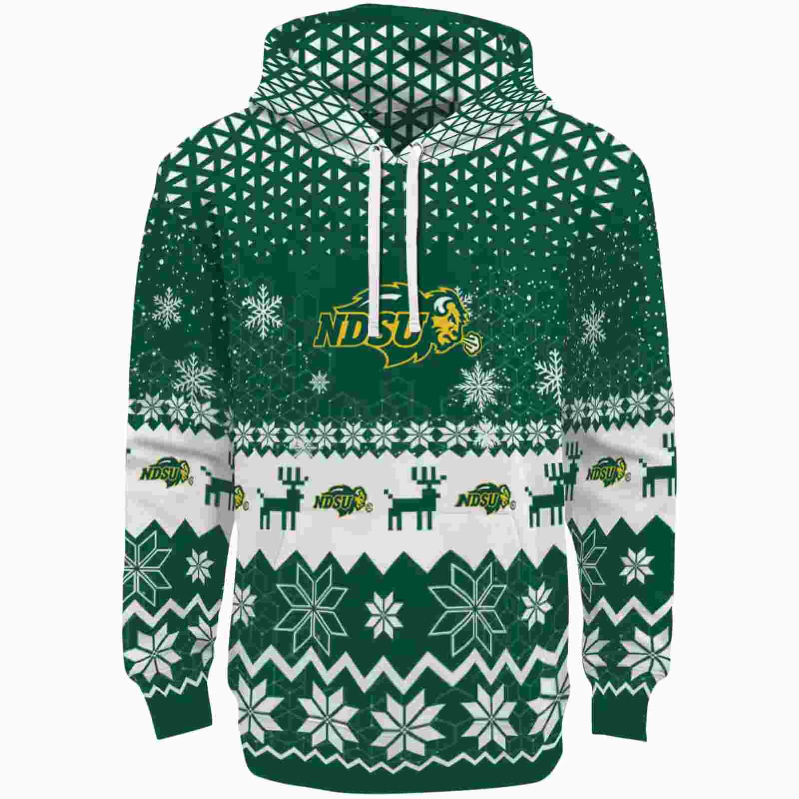 North Dakota State Bison Reindeer Motif Green Hoodie