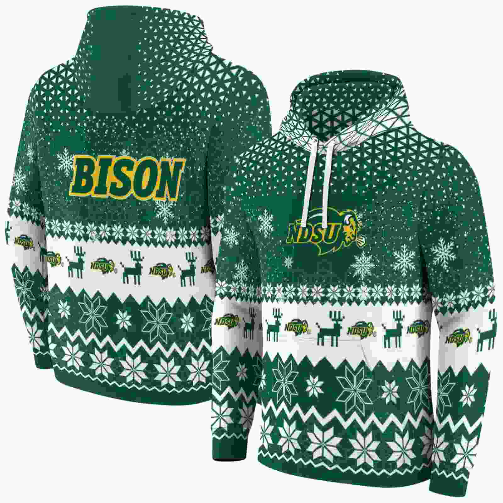 north dakota state bison reindeer motif green hoodie fashion forward