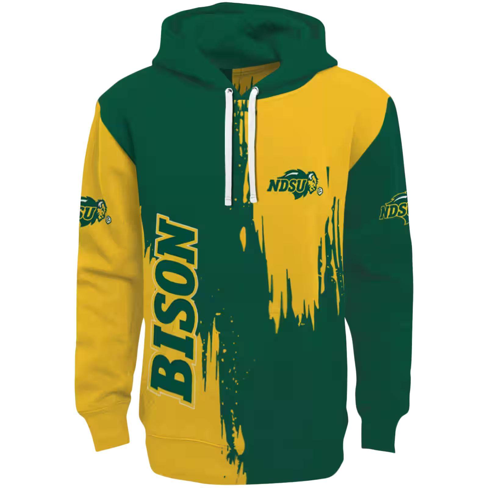 North Dakota State Bison Splatter Effect Green Hoodie