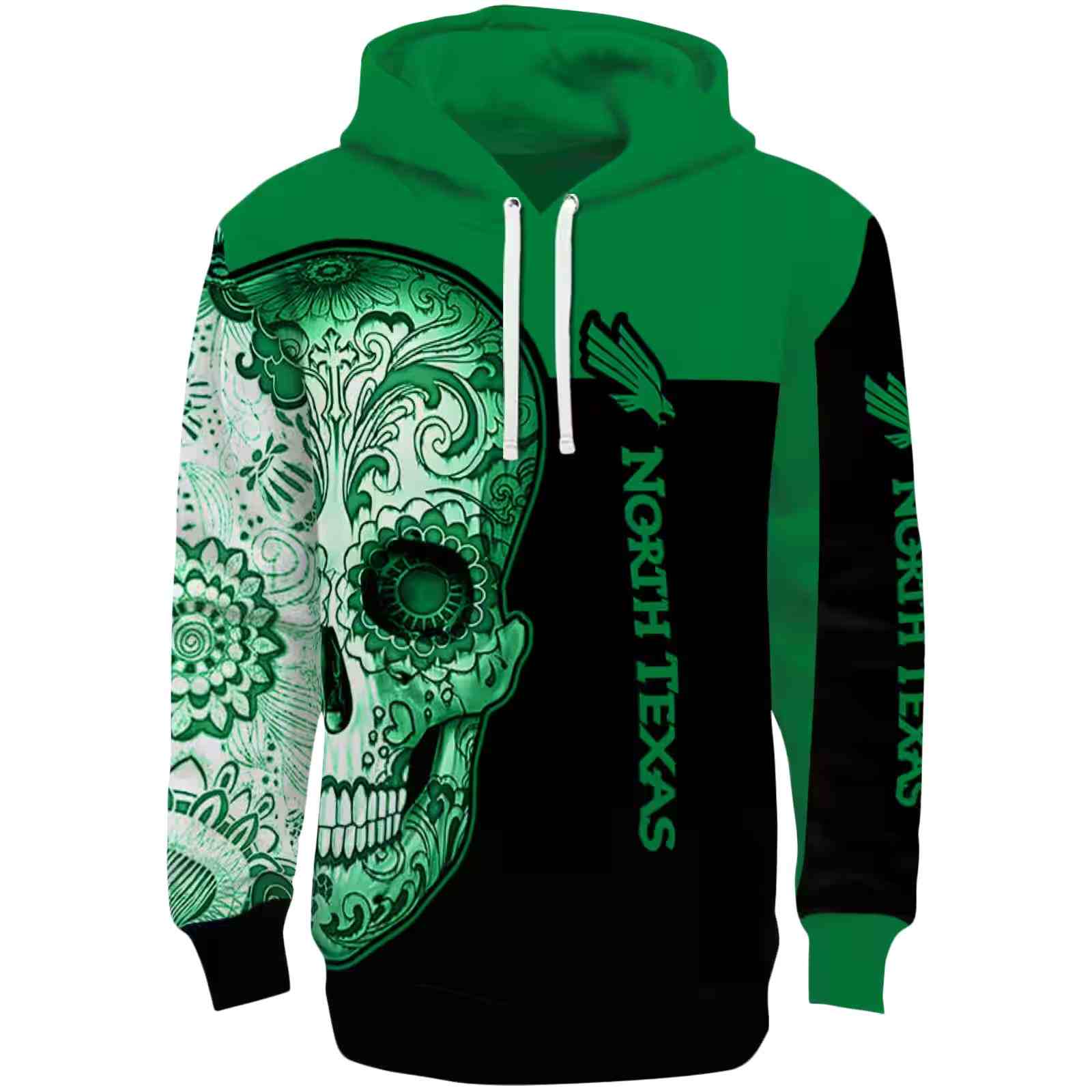 North Texas Mean Green Sugar Skull Green Black Hoodie