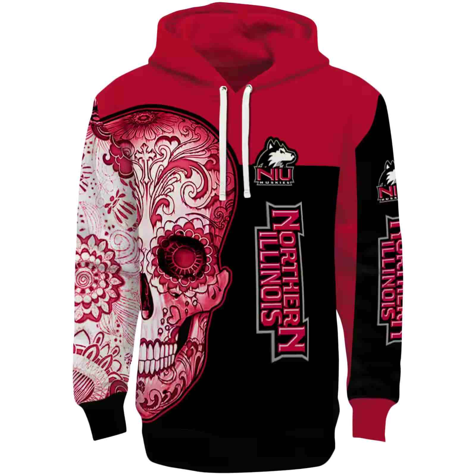 Northern Illinois Huskies Sugar Skull Red Black Hoodie