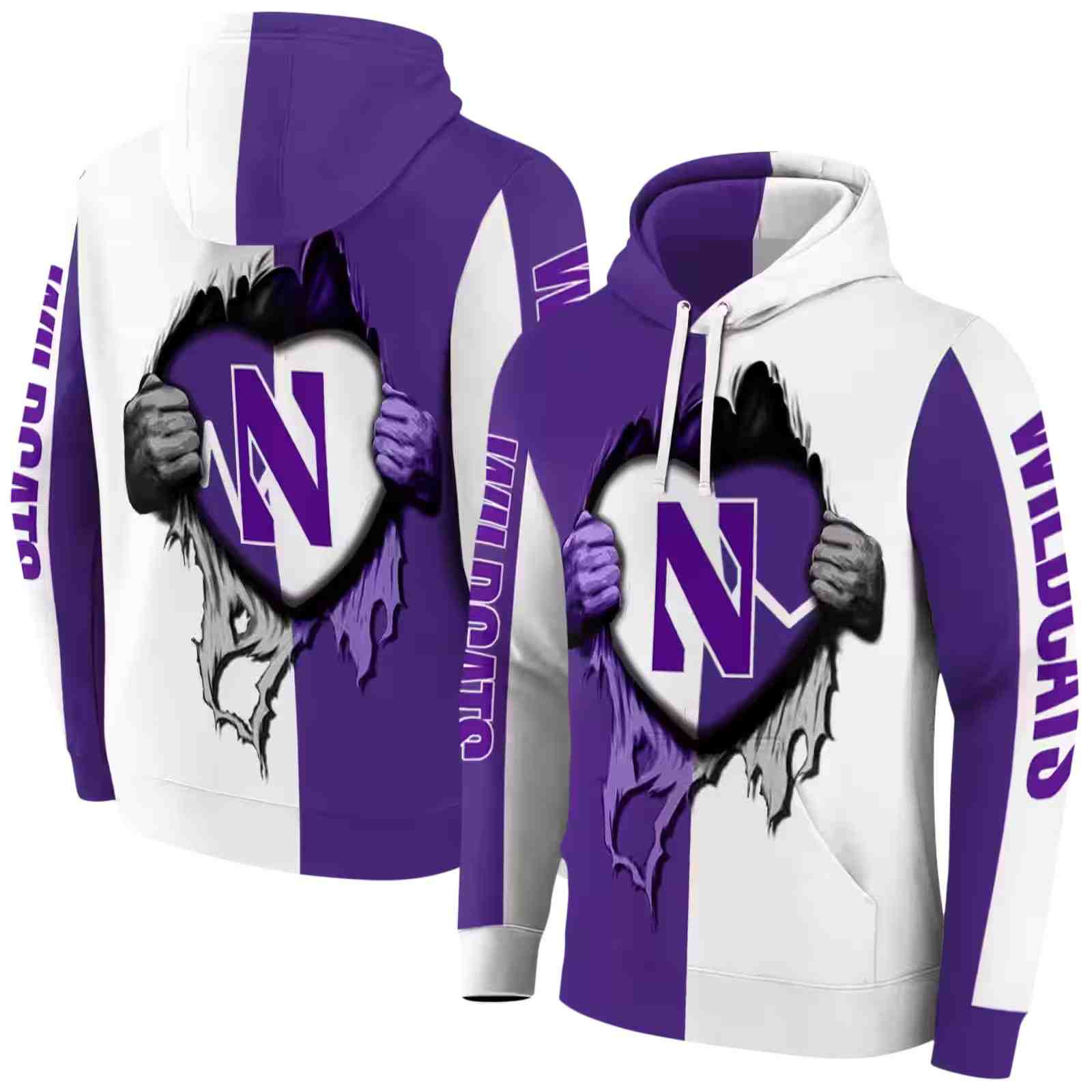 northwestern wildcats heartbeat graphic purple hoodie fashion forward