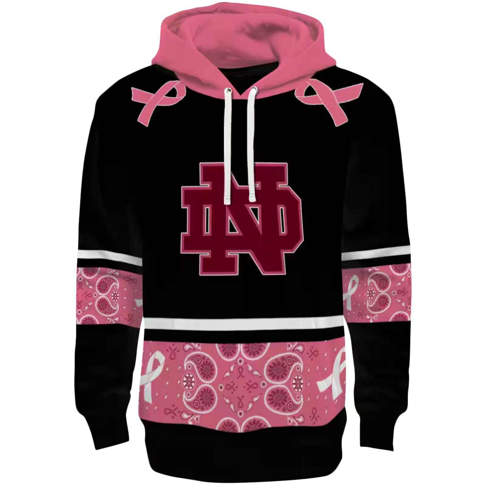 Notre Dame Fighting Irish Awareness Ribbon Black Pink Hoodie