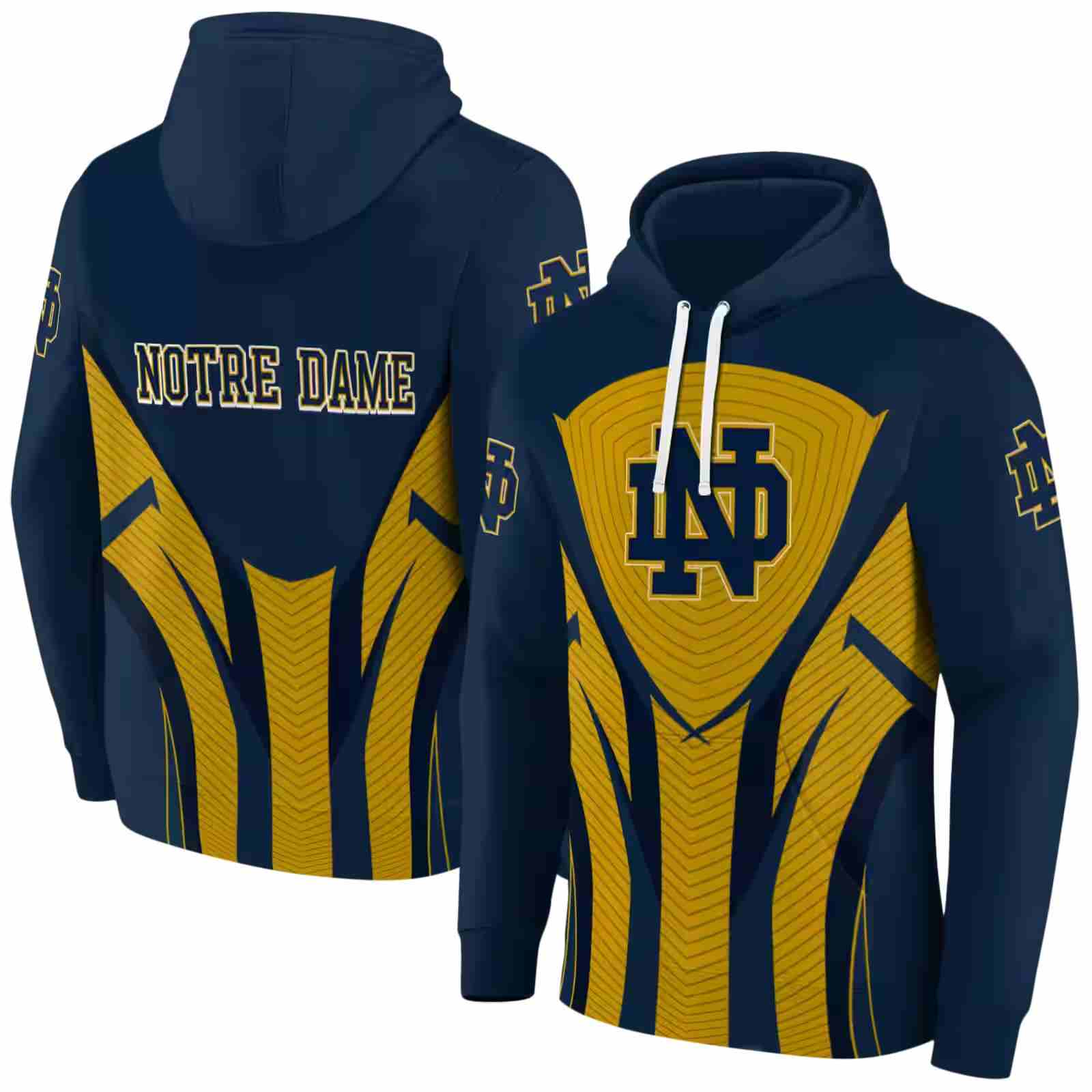 notre dame fighting irish concentric lines navy black hoodie fashion forward