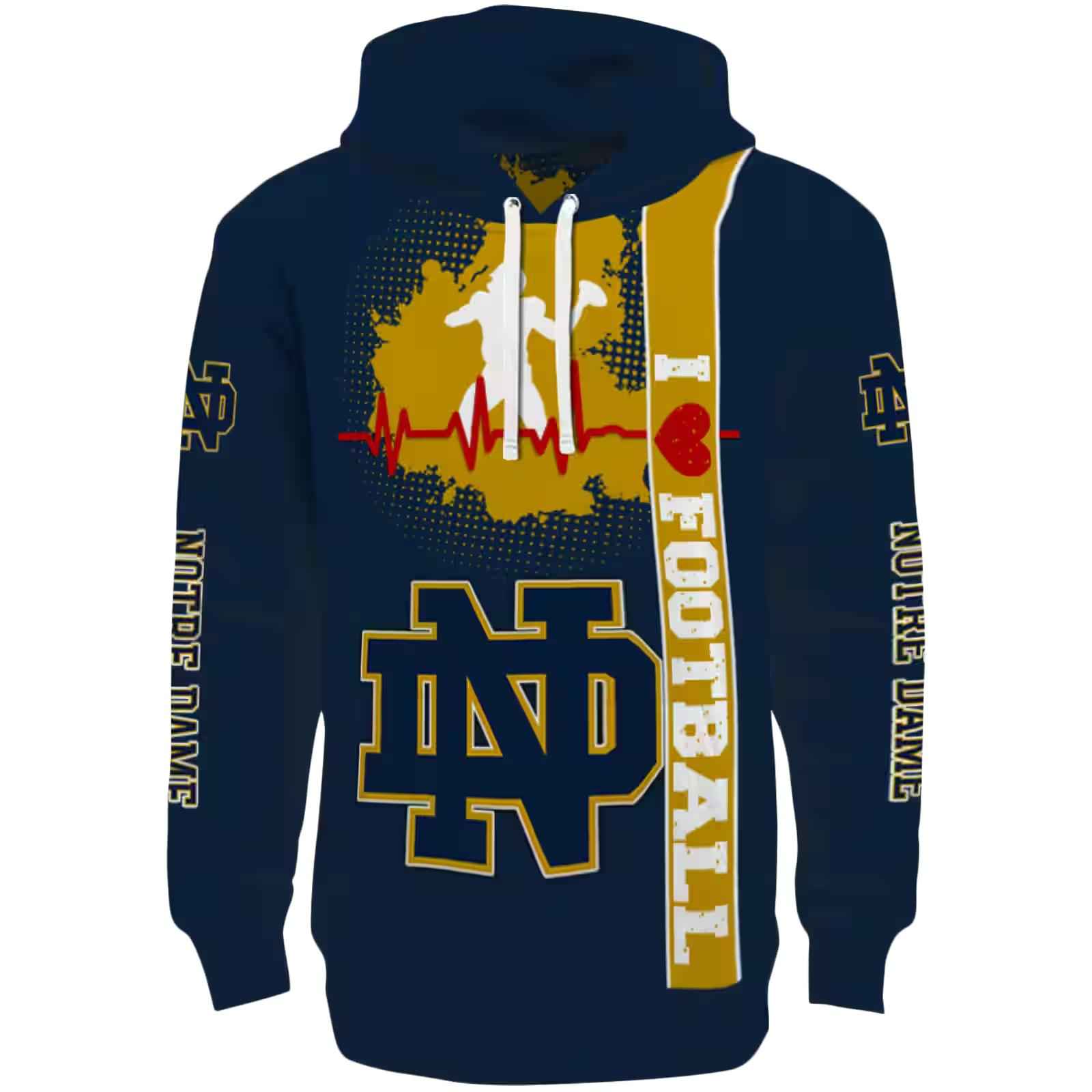 Notre Dame Fighting Irish Football Heartbeat Navy Hoodie